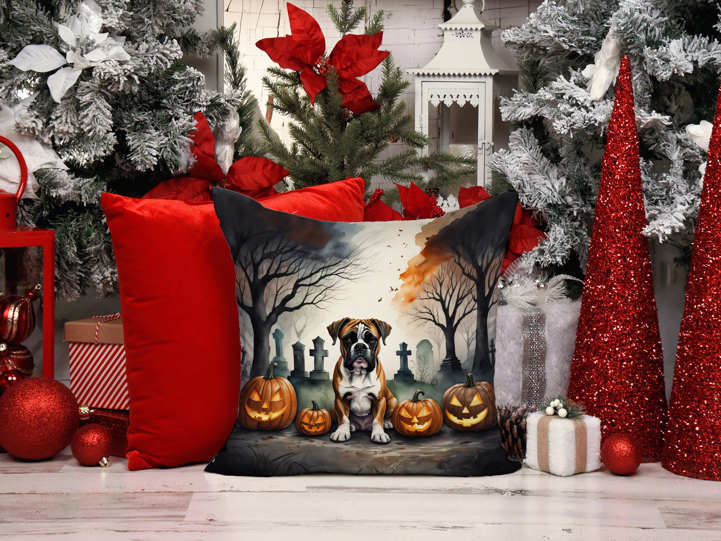 Boxer Spooky Halloween Throw Pillow