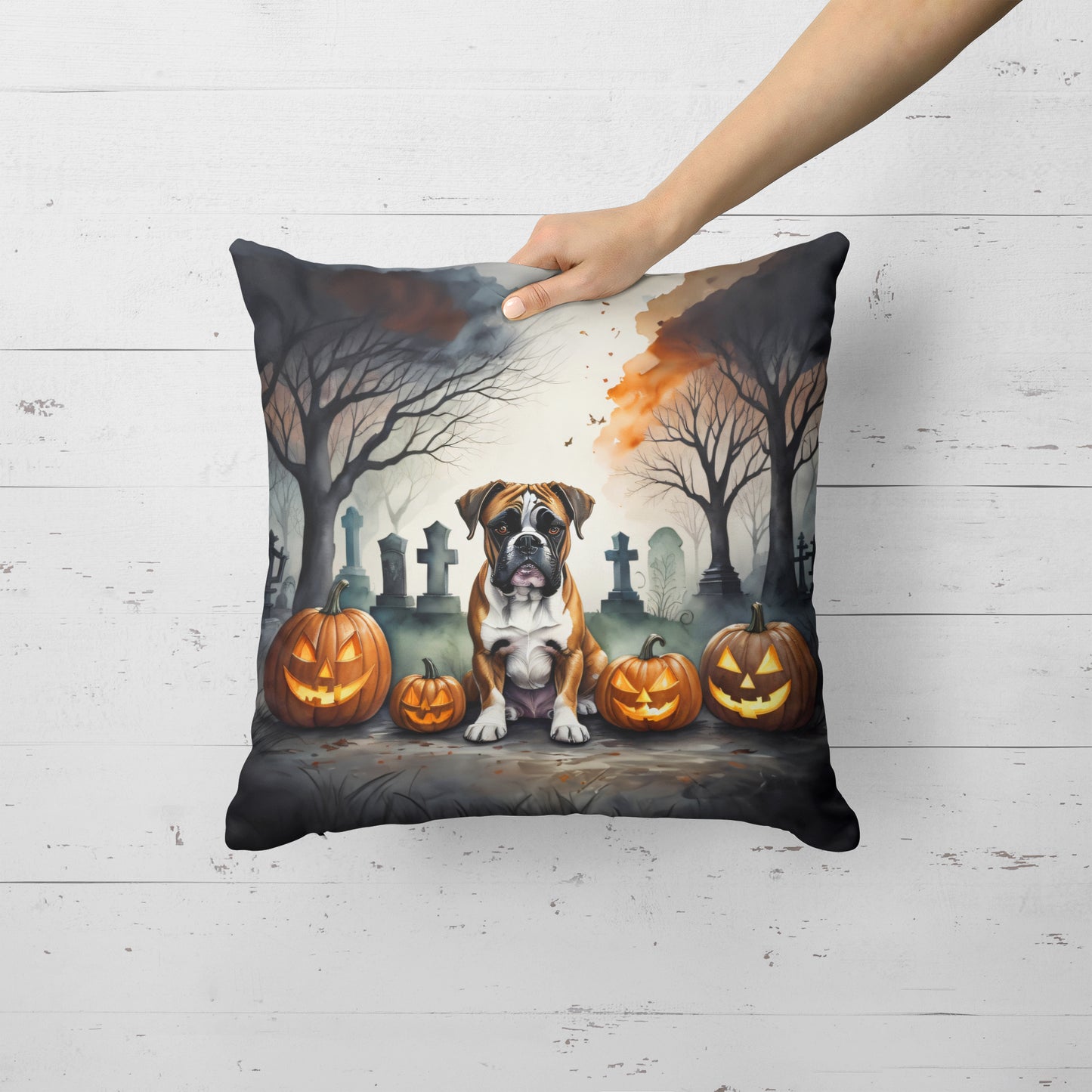 Boxer Spooky Halloween Throw Pillow