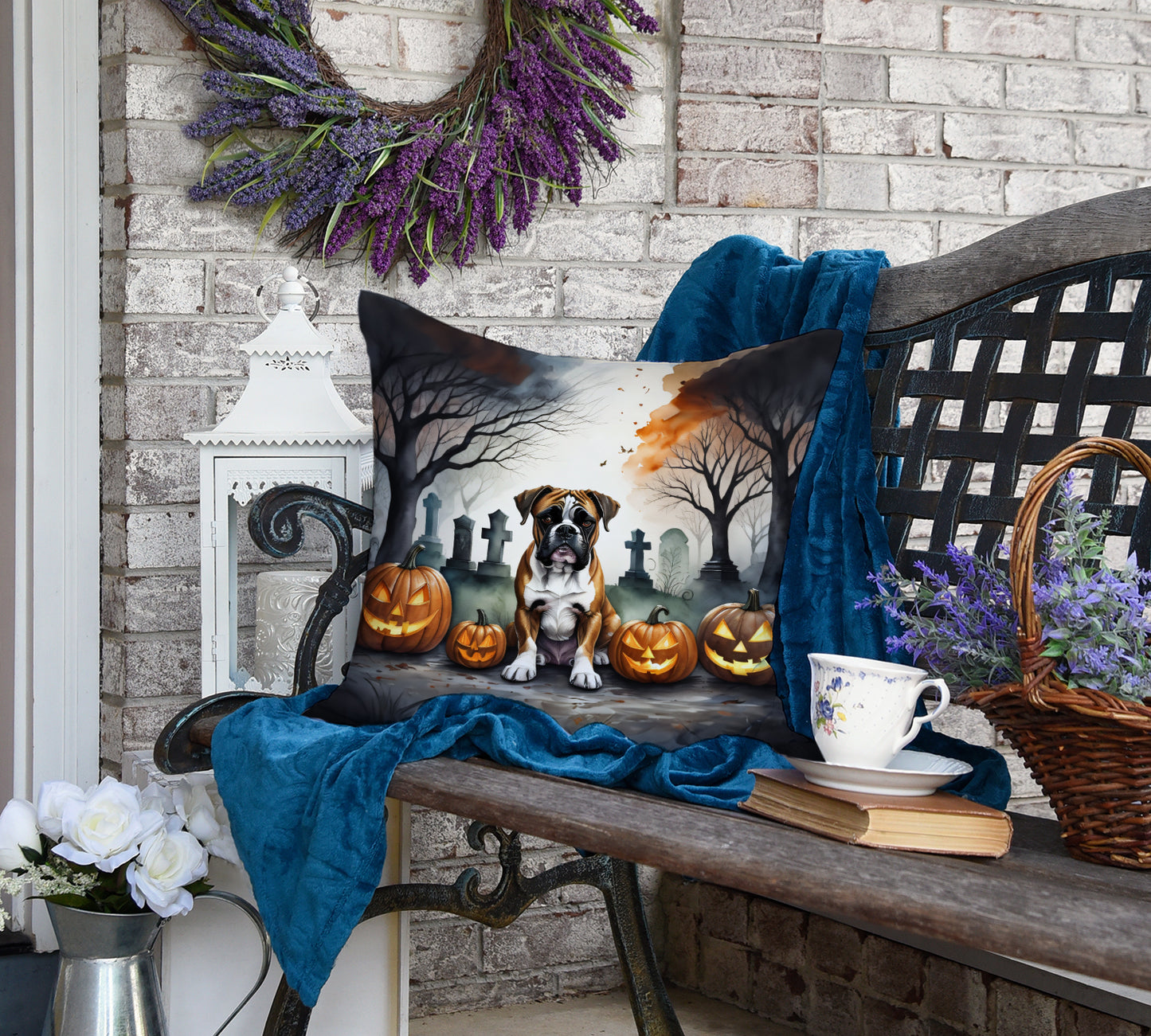 Boxer Spooky Halloween Throw Pillow