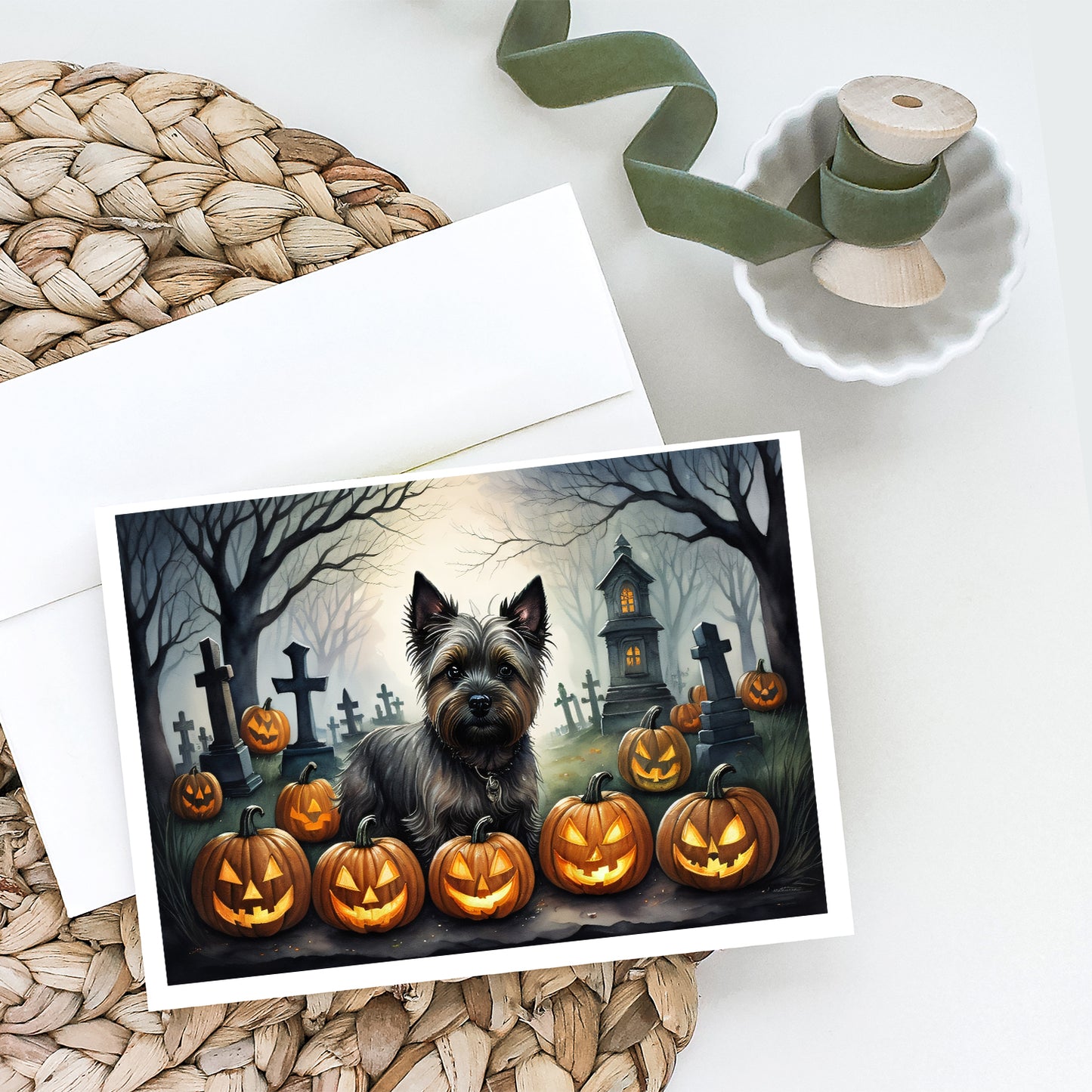 Cairn Terrier Spooky Halloween Greeting Cards Pack of 8