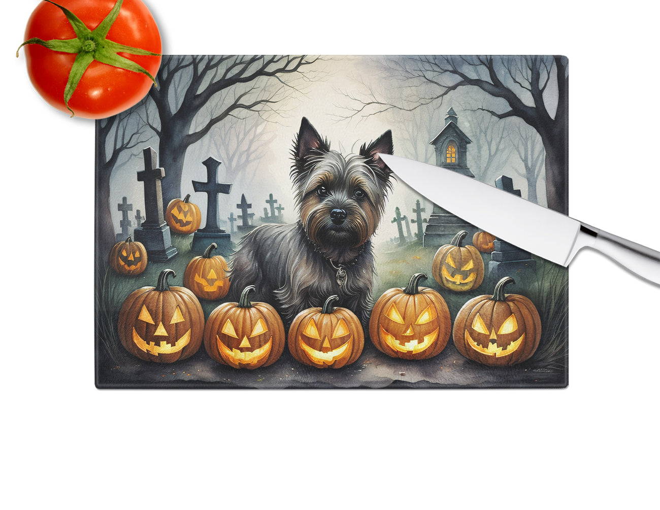 Cairn Terrier Spooky Halloween Glass Cutting Board