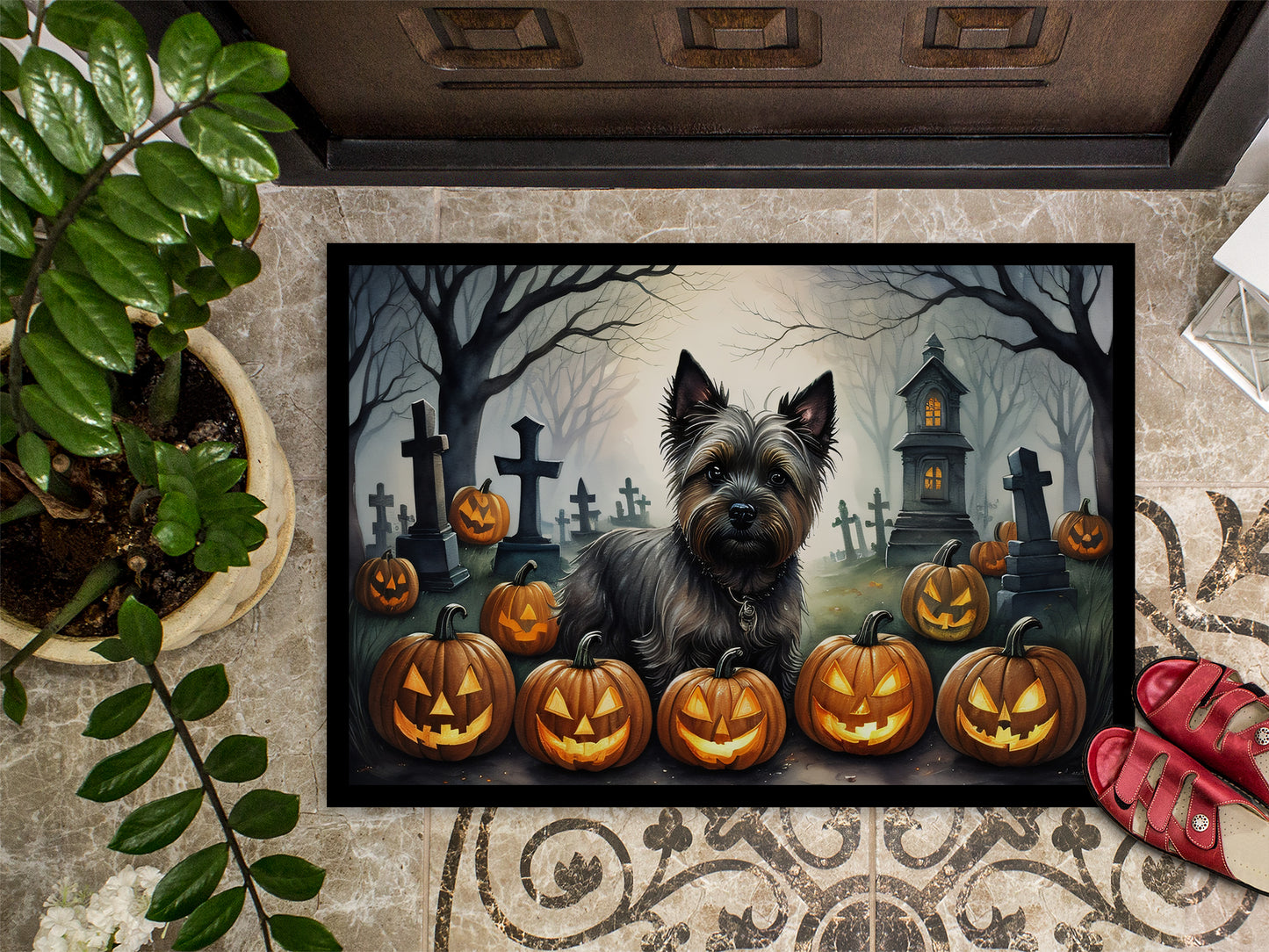 Cairn Terrier Spooky Halloween Doormat