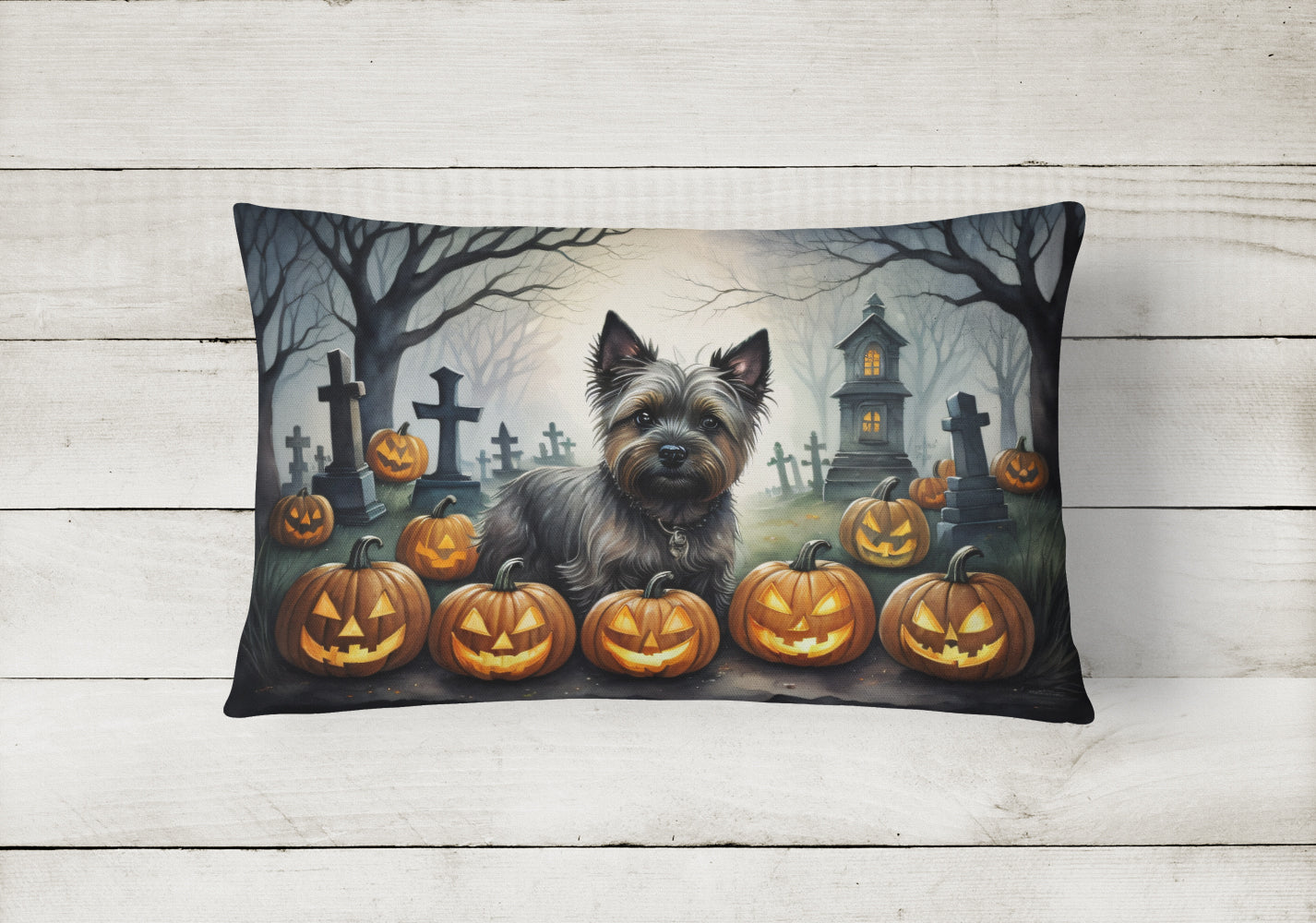 Cairn Terrier Spooky Halloween Throw Pillow