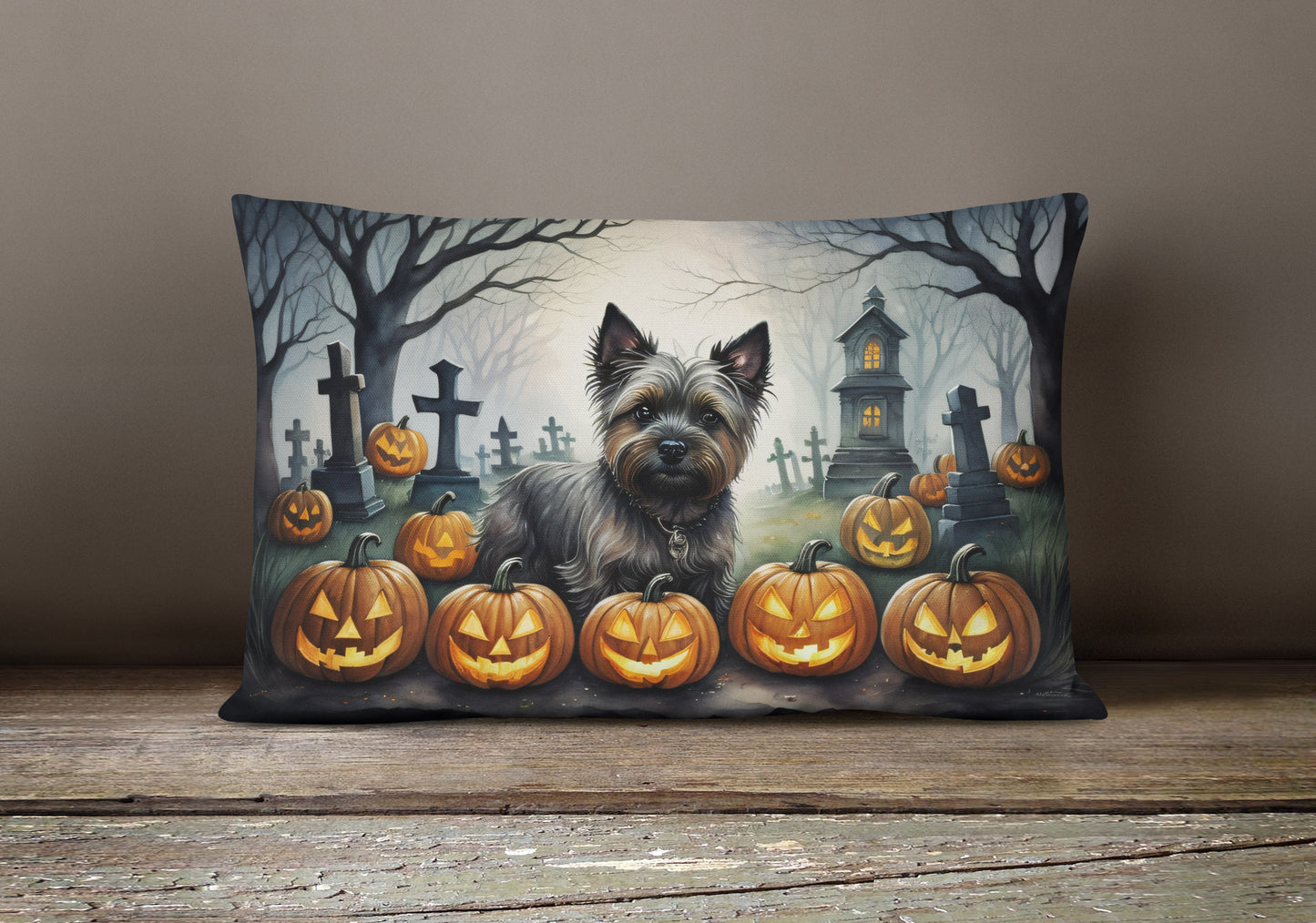 Cairn Terrier Spooky Halloween Throw Pillow