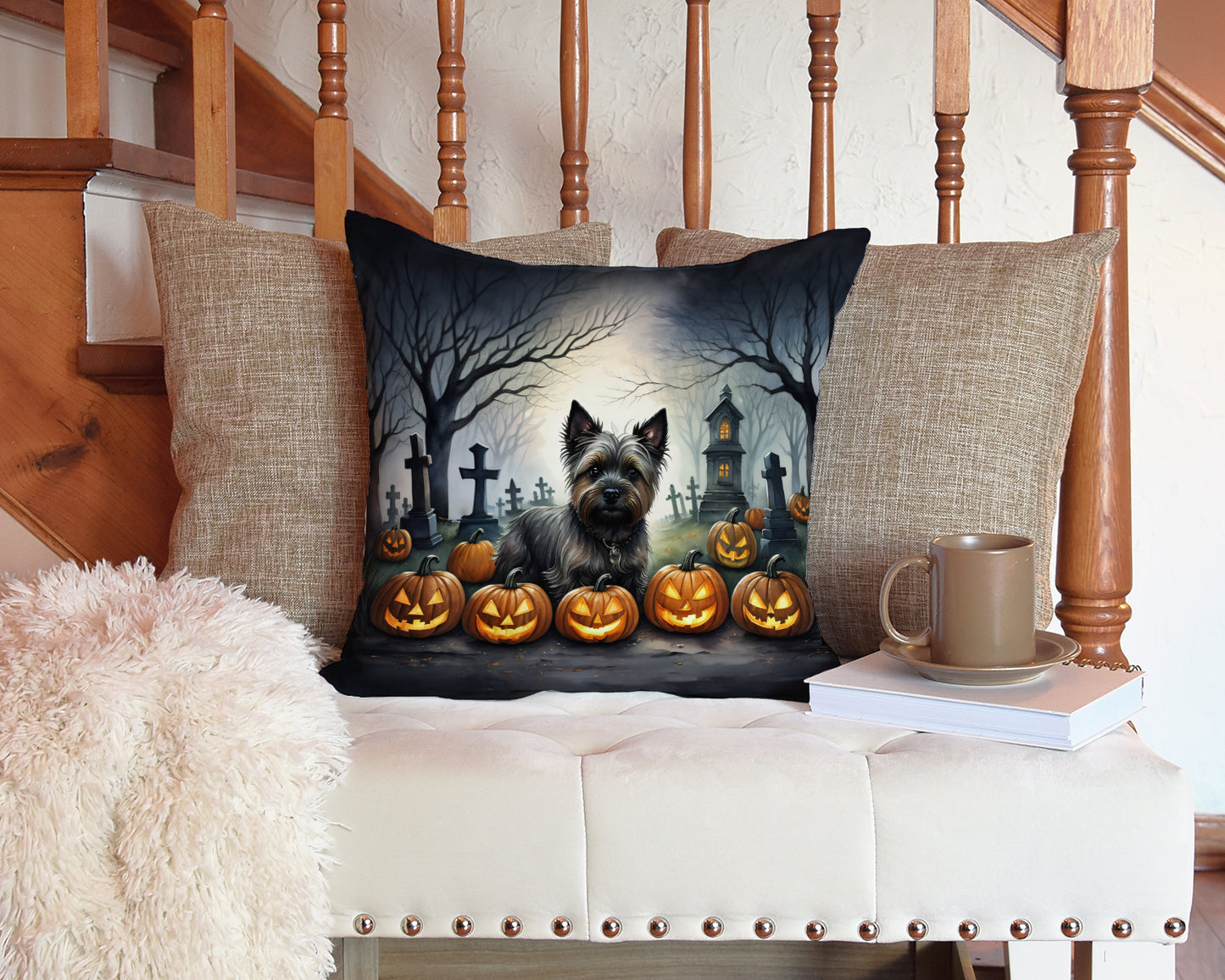 Cairn Terrier Spooky Halloween Throw Pillow