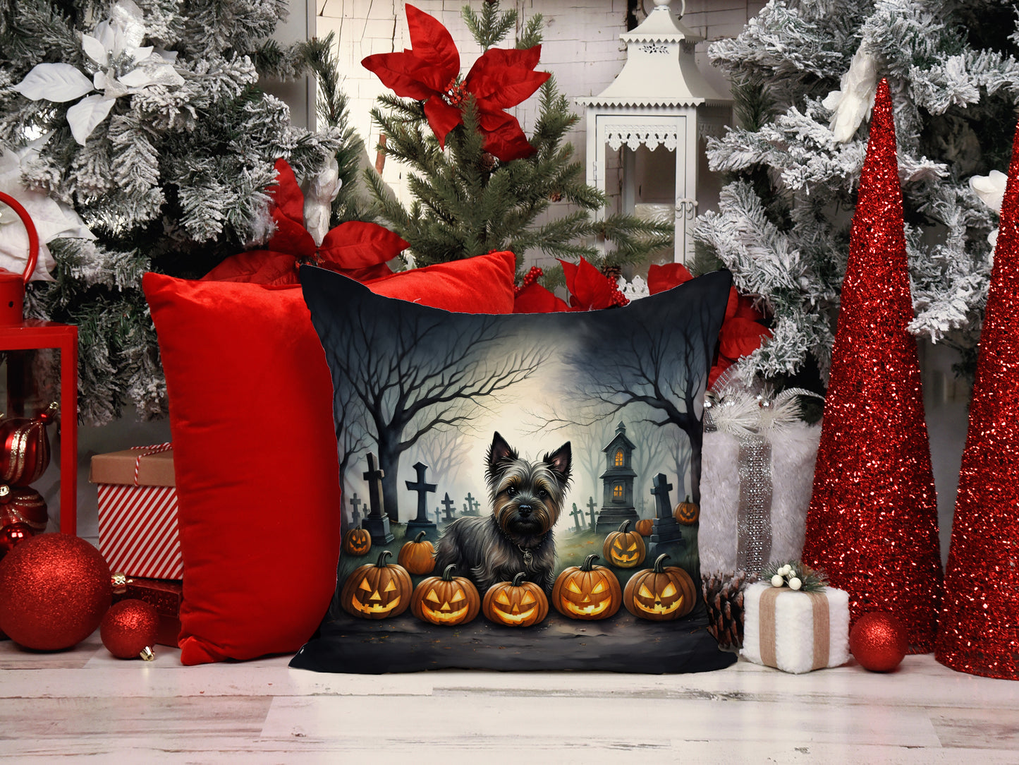 Cairn Terrier Spooky Halloween Throw Pillow