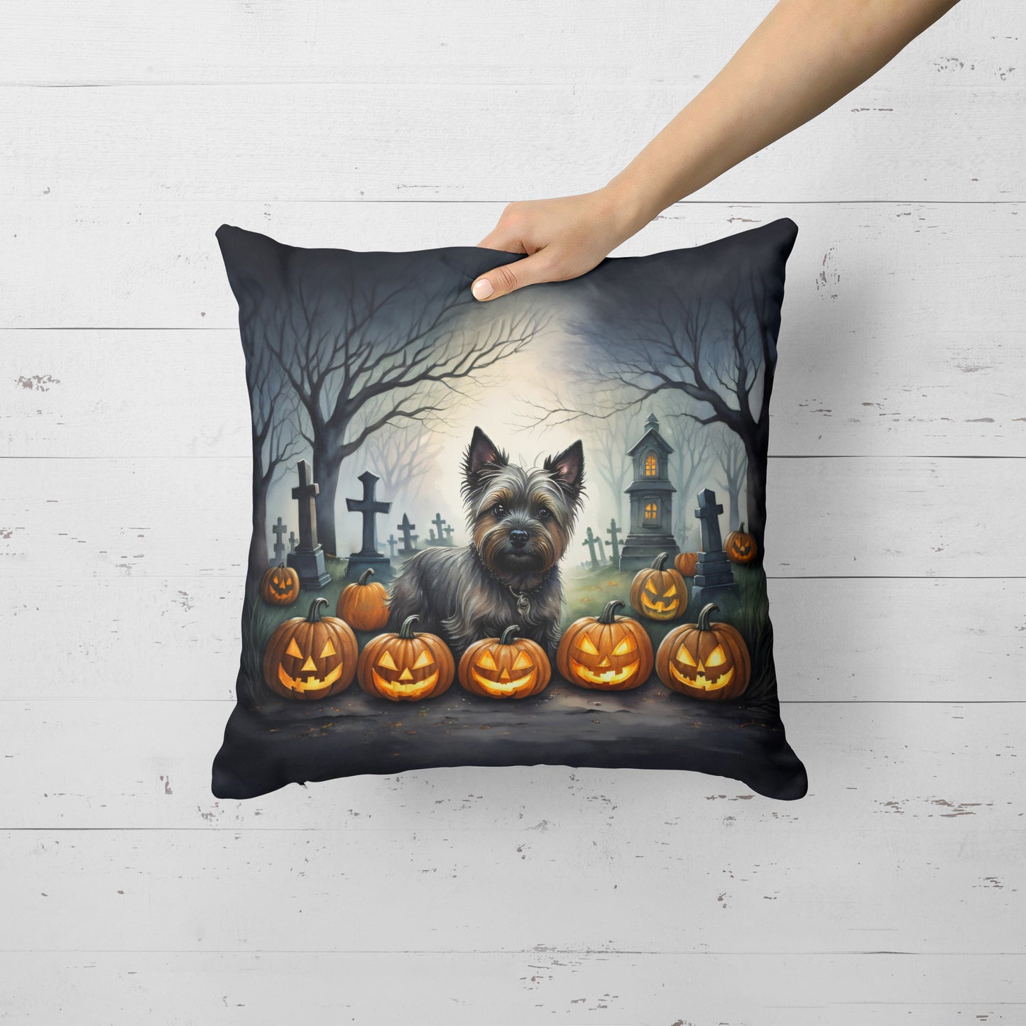 Cairn Terrier Spooky Halloween Throw Pillow