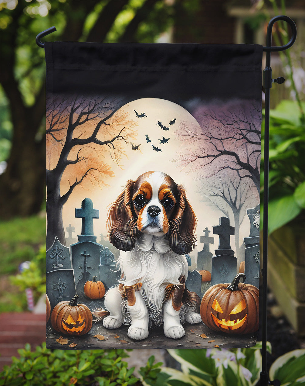 Cavalier Spaniel Spooky Halloween Garden Flag