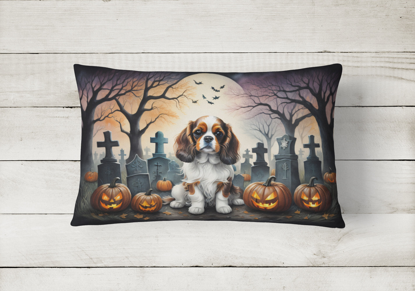 Cavalier Spaniel Spooky Halloween Throw Pillow