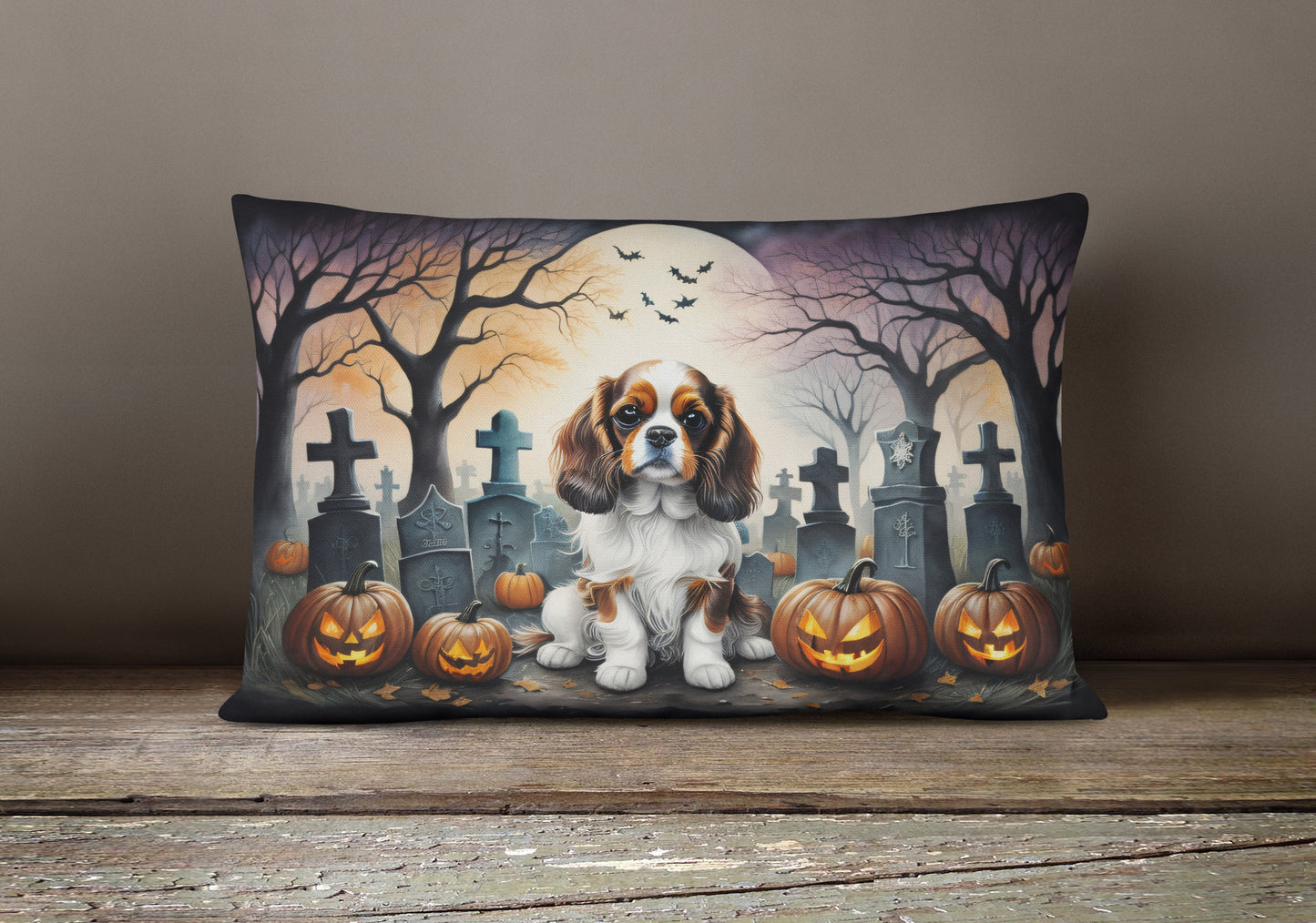 Cavalier Spaniel Spooky Halloween Throw Pillow