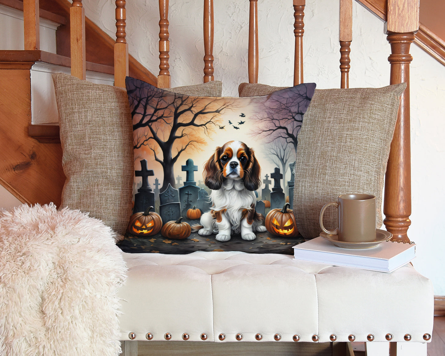 Cavalier Spaniel Spooky Halloween Throw Pillow