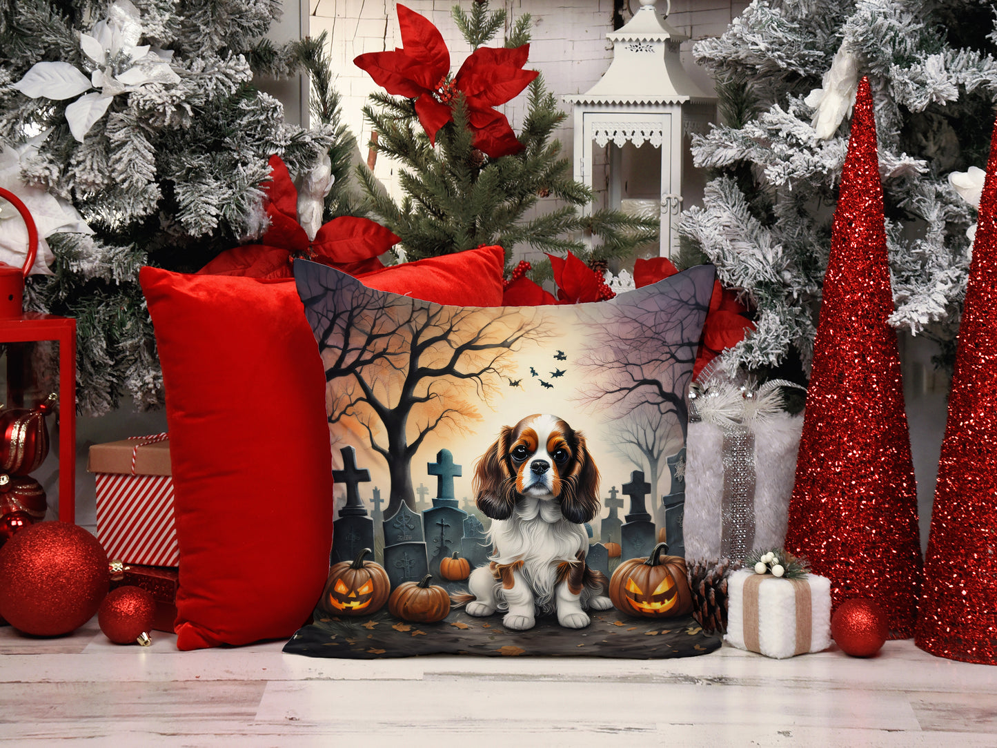 Cavalier Spaniel Spooky Halloween Throw Pillow