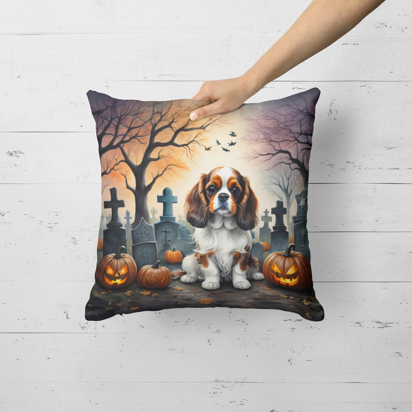 Cavalier Spaniel Spooky Halloween Throw Pillow