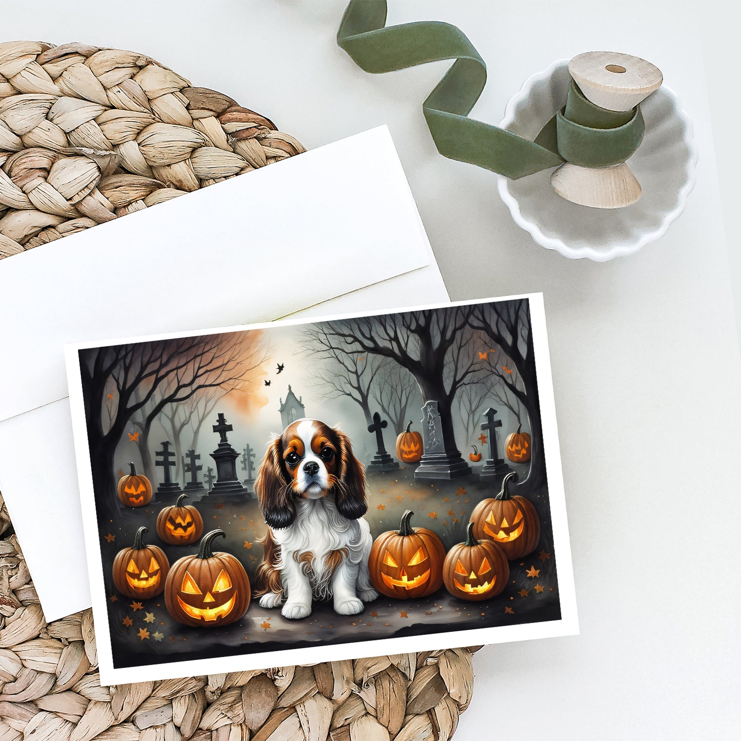 Cavalier Spaniel Spooky Halloween Greeting Cards Pack of 8