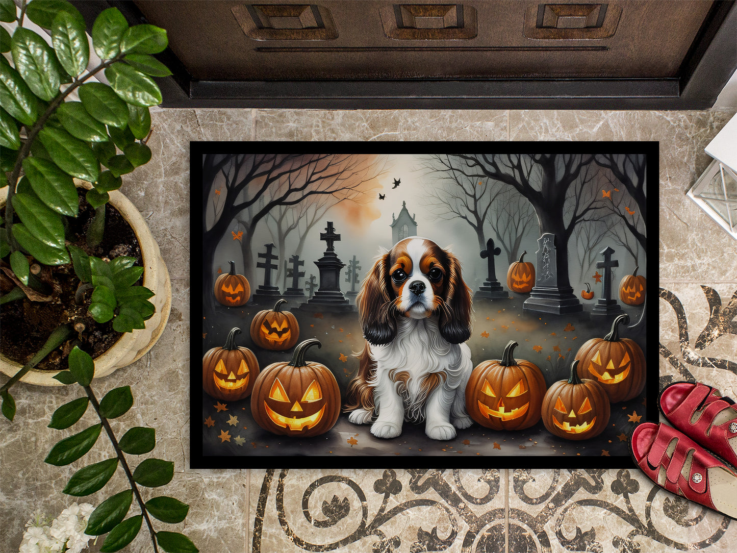 Cavalier Spaniel Spooky Halloween Doormat