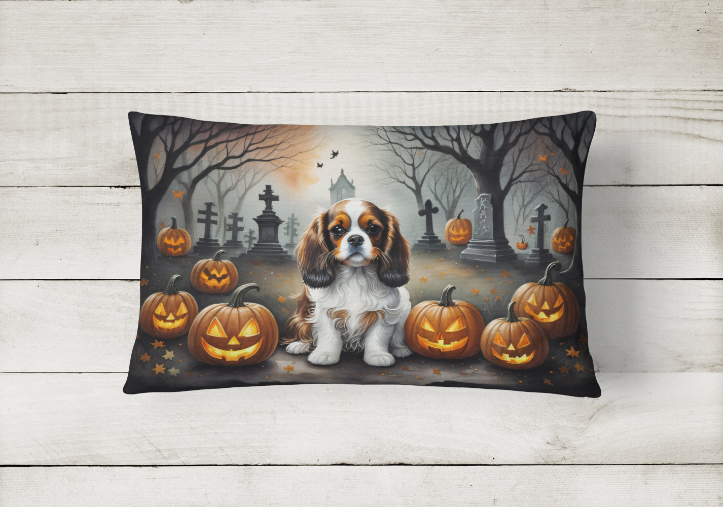 Cavalier Spaniel Spooky Halloween Throw Pillow