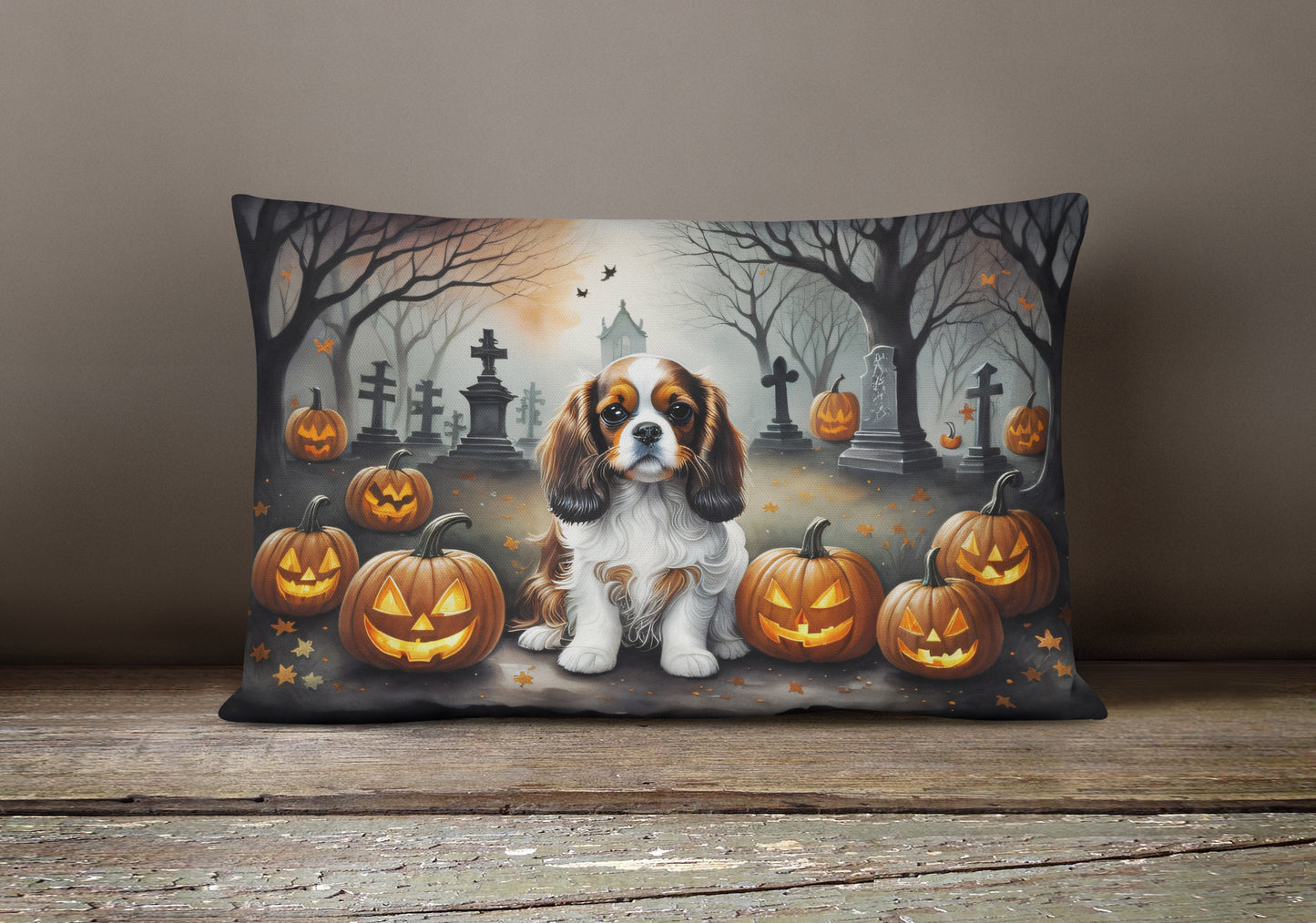 Cavalier Spaniel Spooky Halloween Throw Pillow