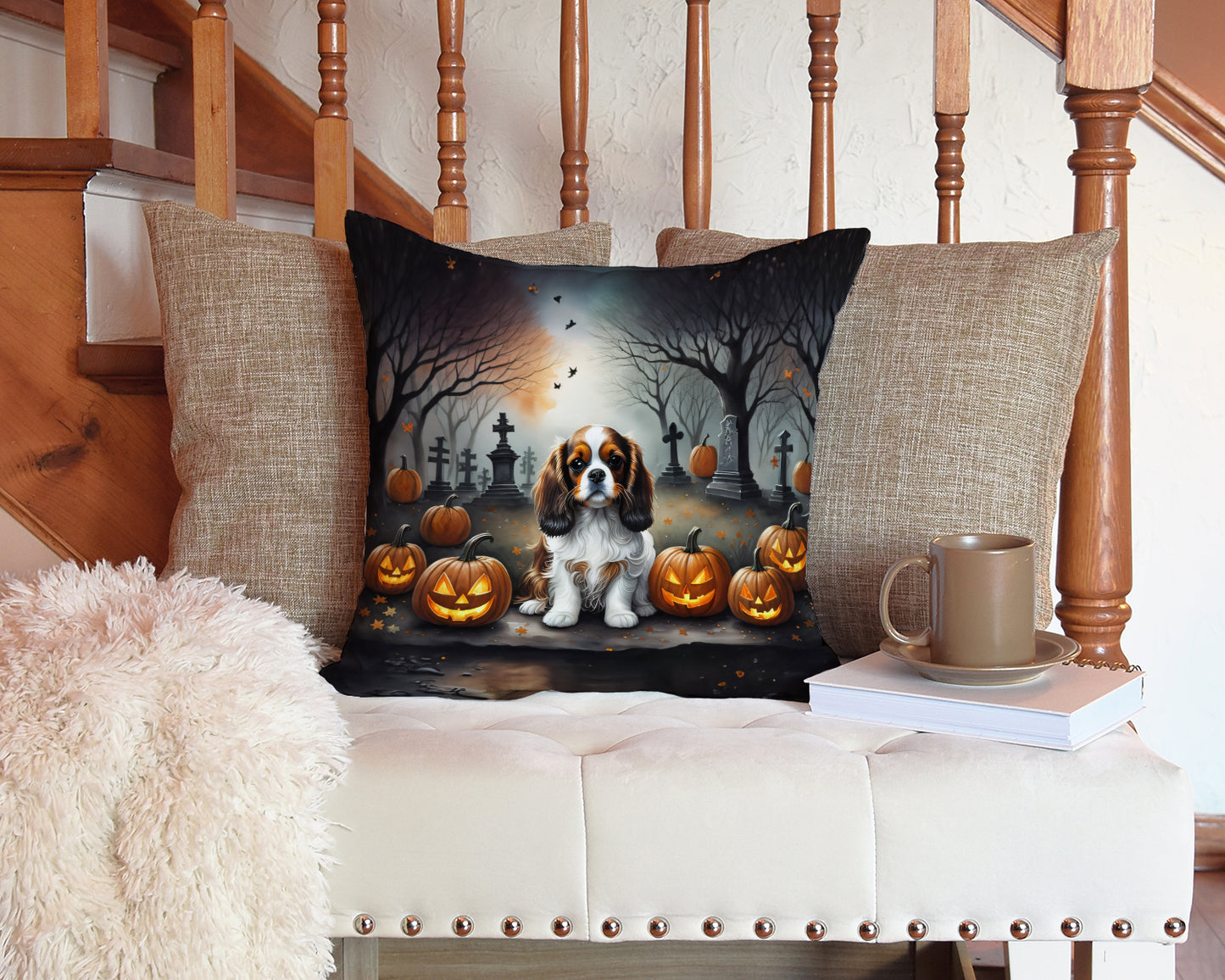 Cavalier Spaniel Spooky Halloween Throw Pillow