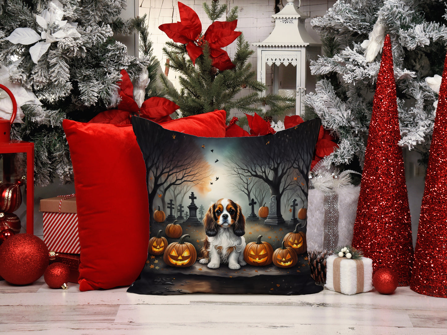 Cavalier Spaniel Spooky Halloween Throw Pillow