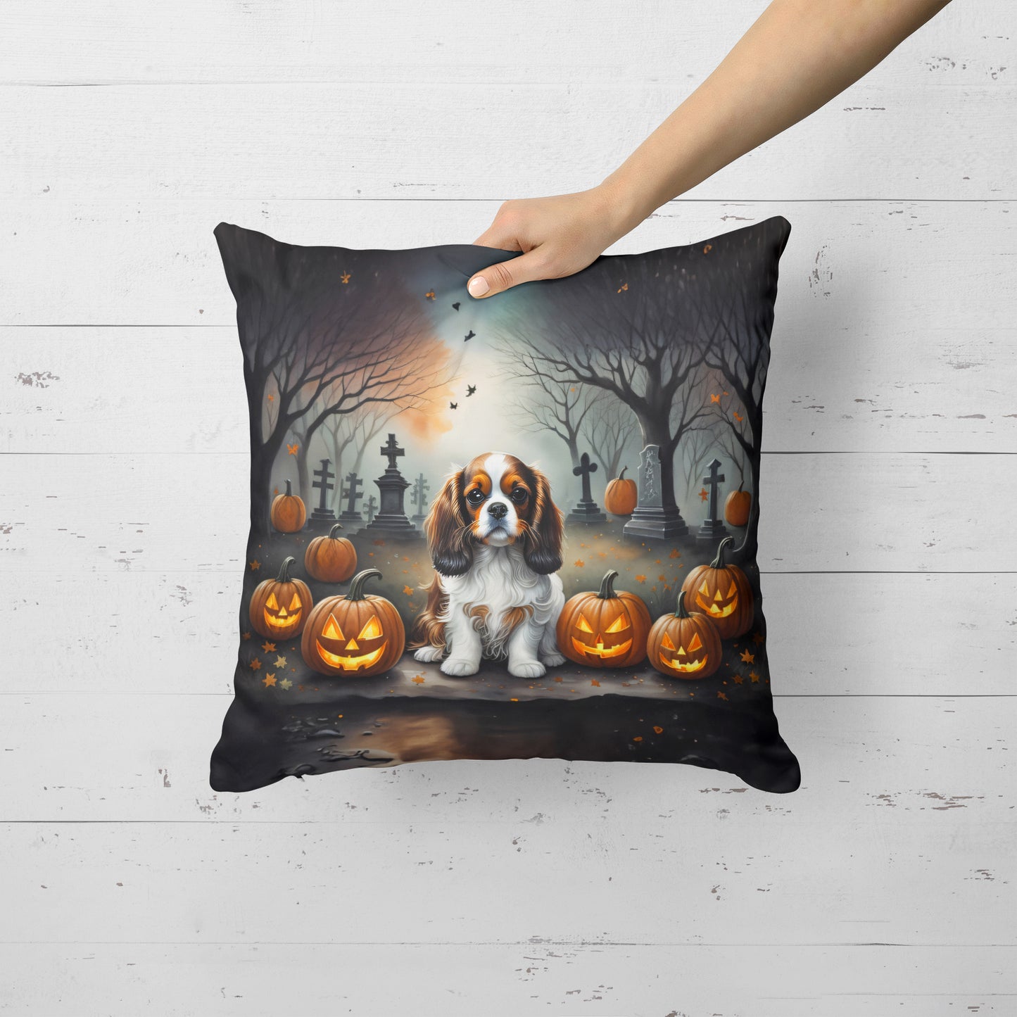 Cavalier Spaniel Spooky Halloween Throw Pillow