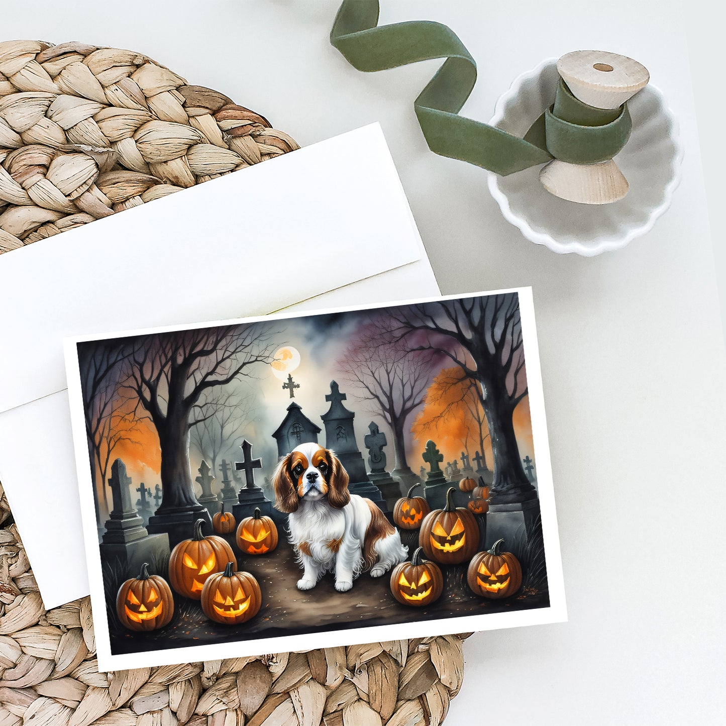 Cavalier Spaniel Spooky Halloween Greeting Cards Pack of 8