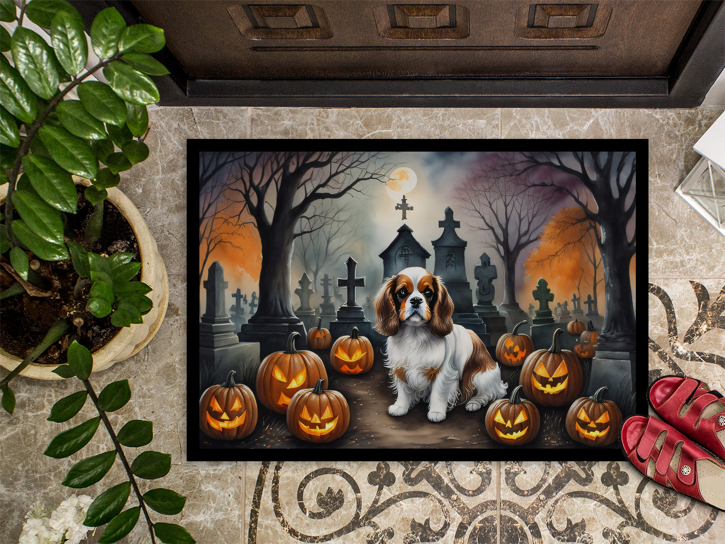 Cavalier Spaniel Spooky Halloween Doormat