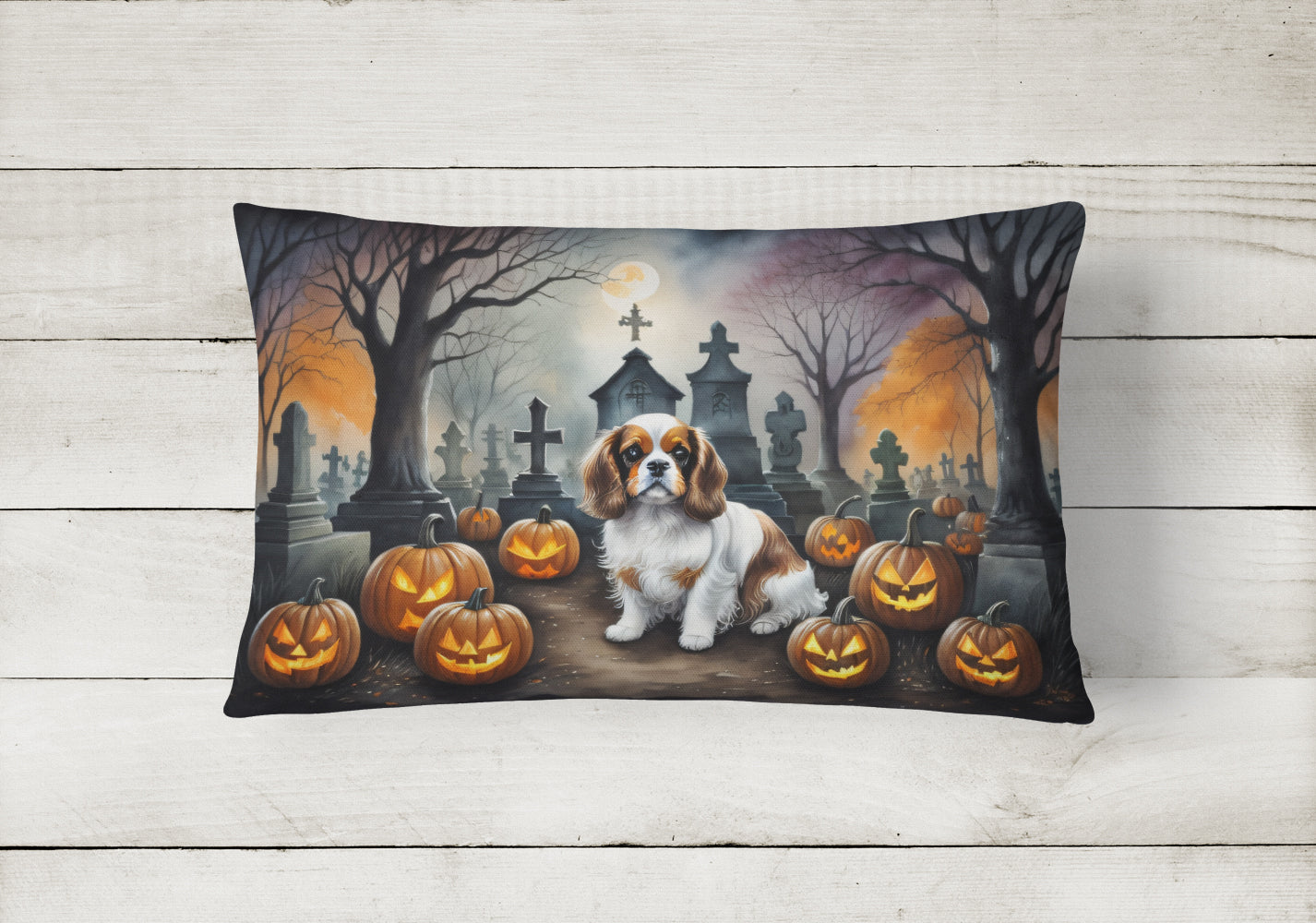 Cavalier Spaniel Spooky Halloween Throw Pillow