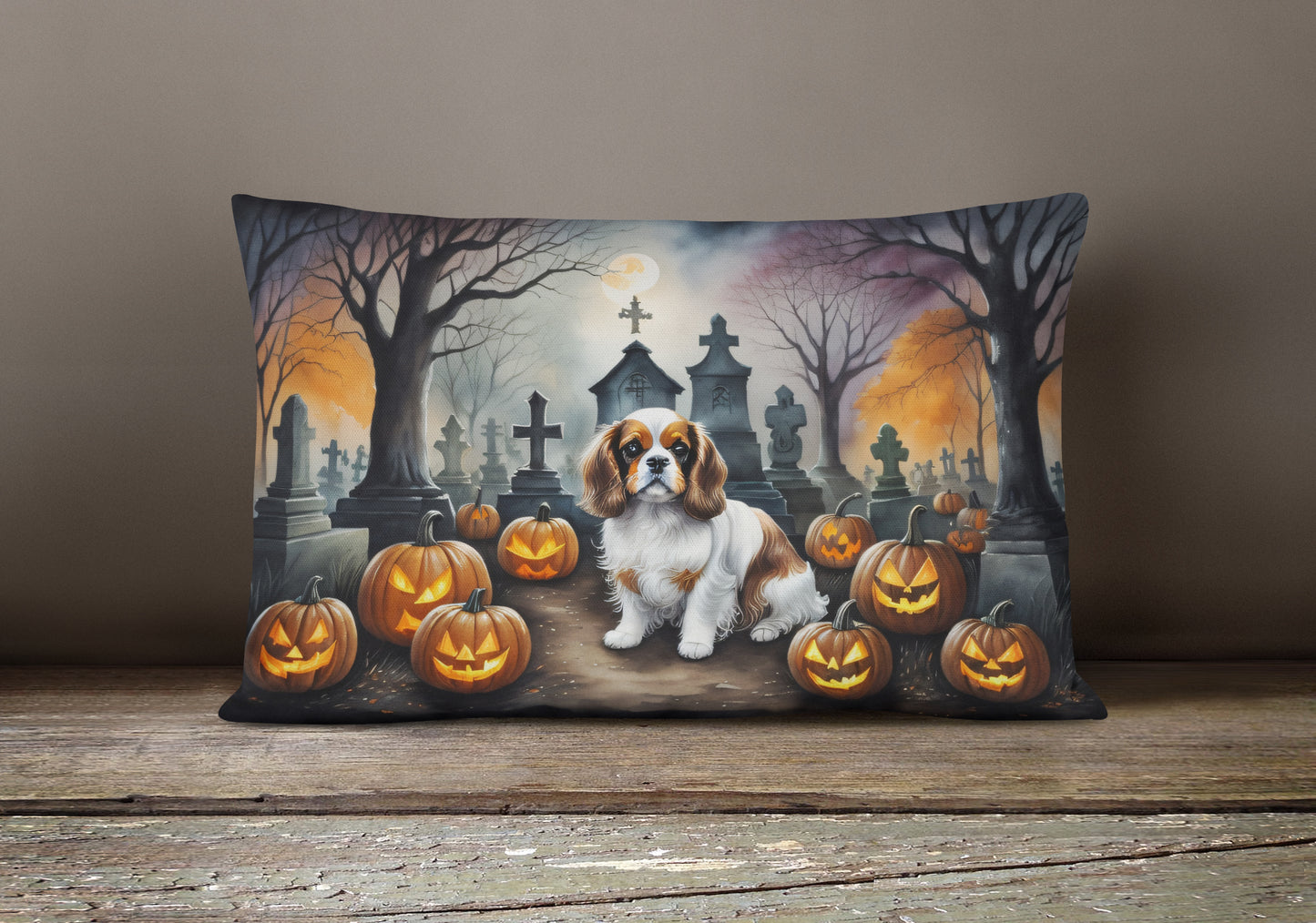 Cavalier Spaniel Spooky Halloween Throw Pillow