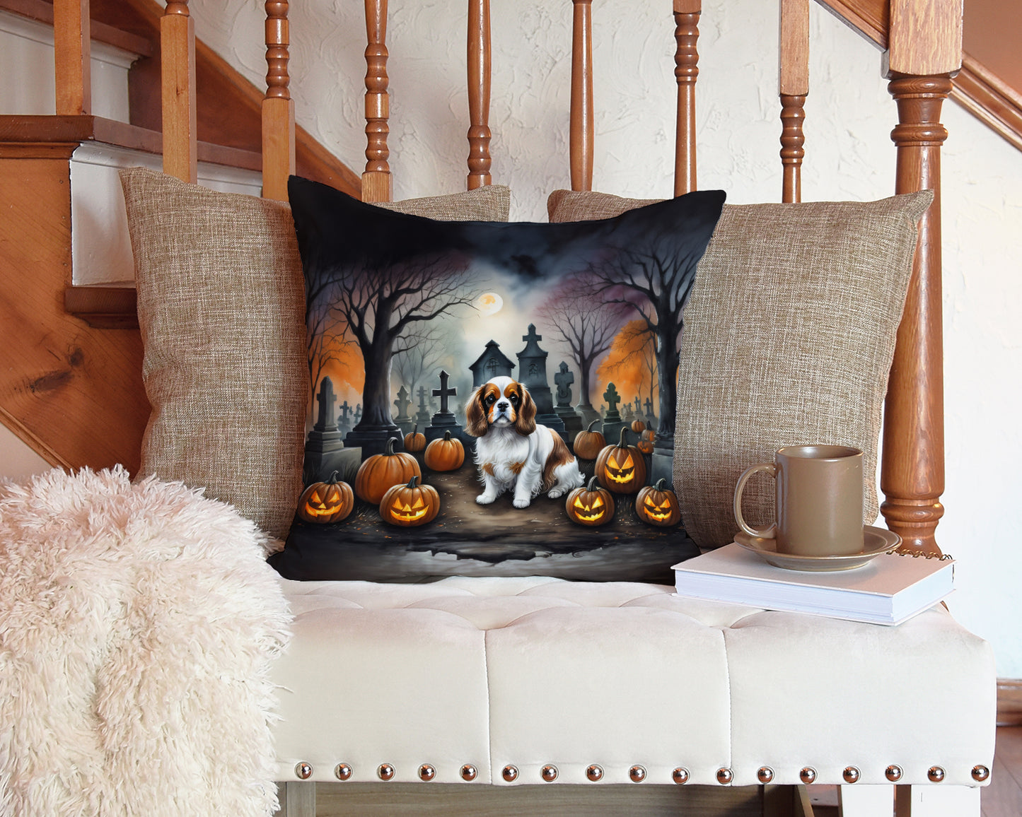 Cavalier Spaniel Spooky Halloween Throw Pillow