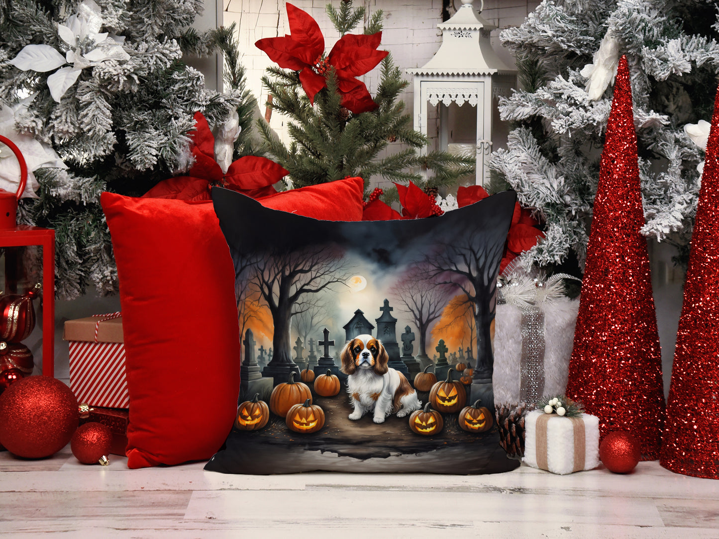 Cavalier Spaniel Spooky Halloween Throw Pillow