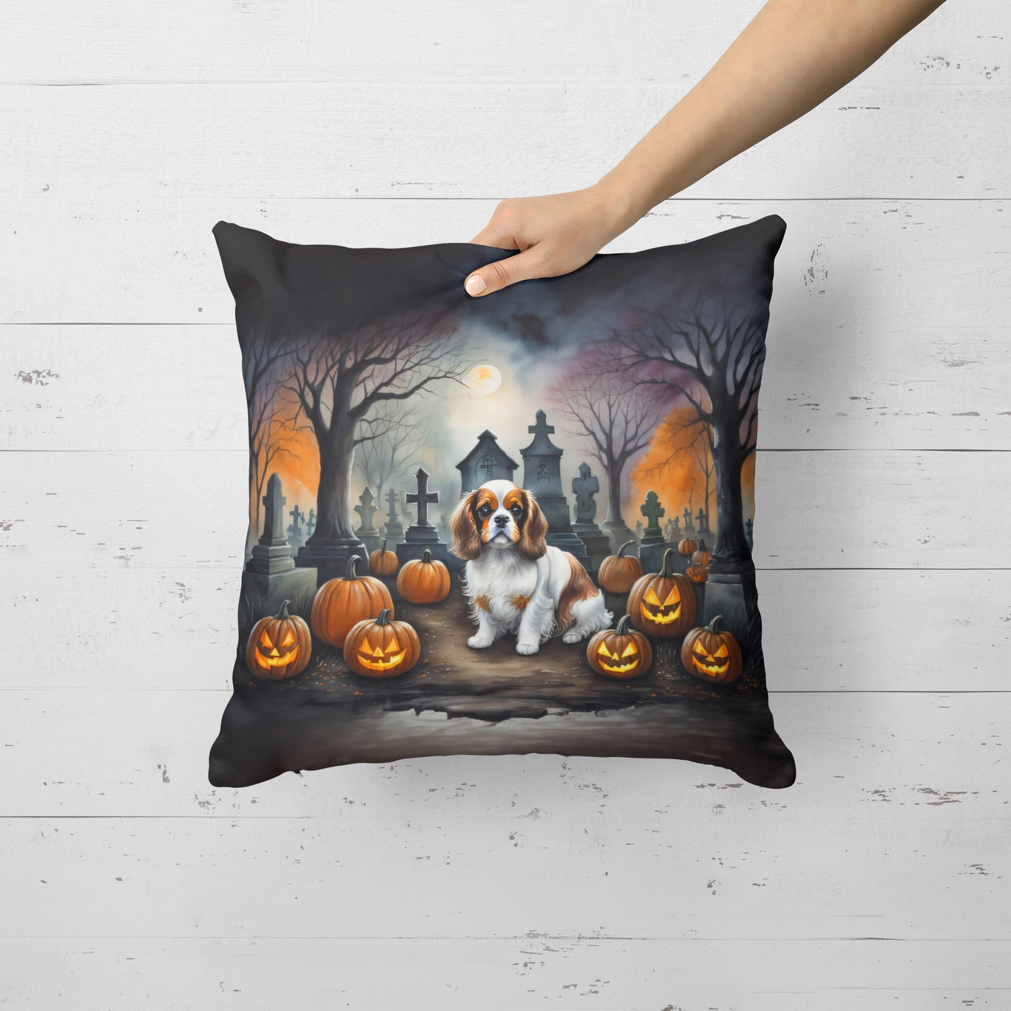 Cavalier Spaniel Spooky Halloween Throw Pillow