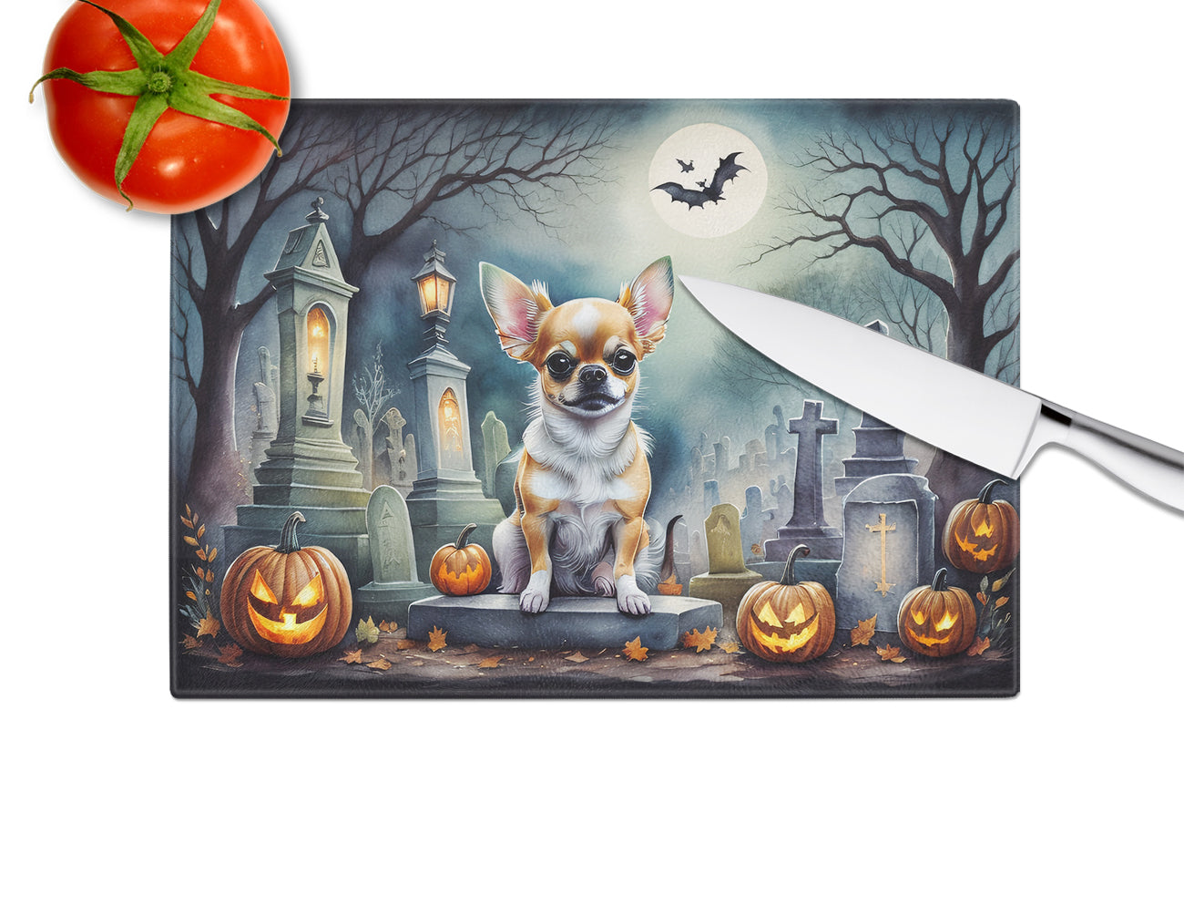 Chihuahua Spooky Halloween Glass Cutting Board