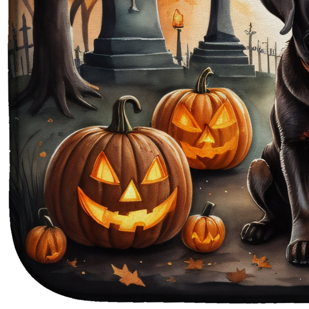 Chocolate Labrador Retriever Spooky Halloween Dish Drying Mat