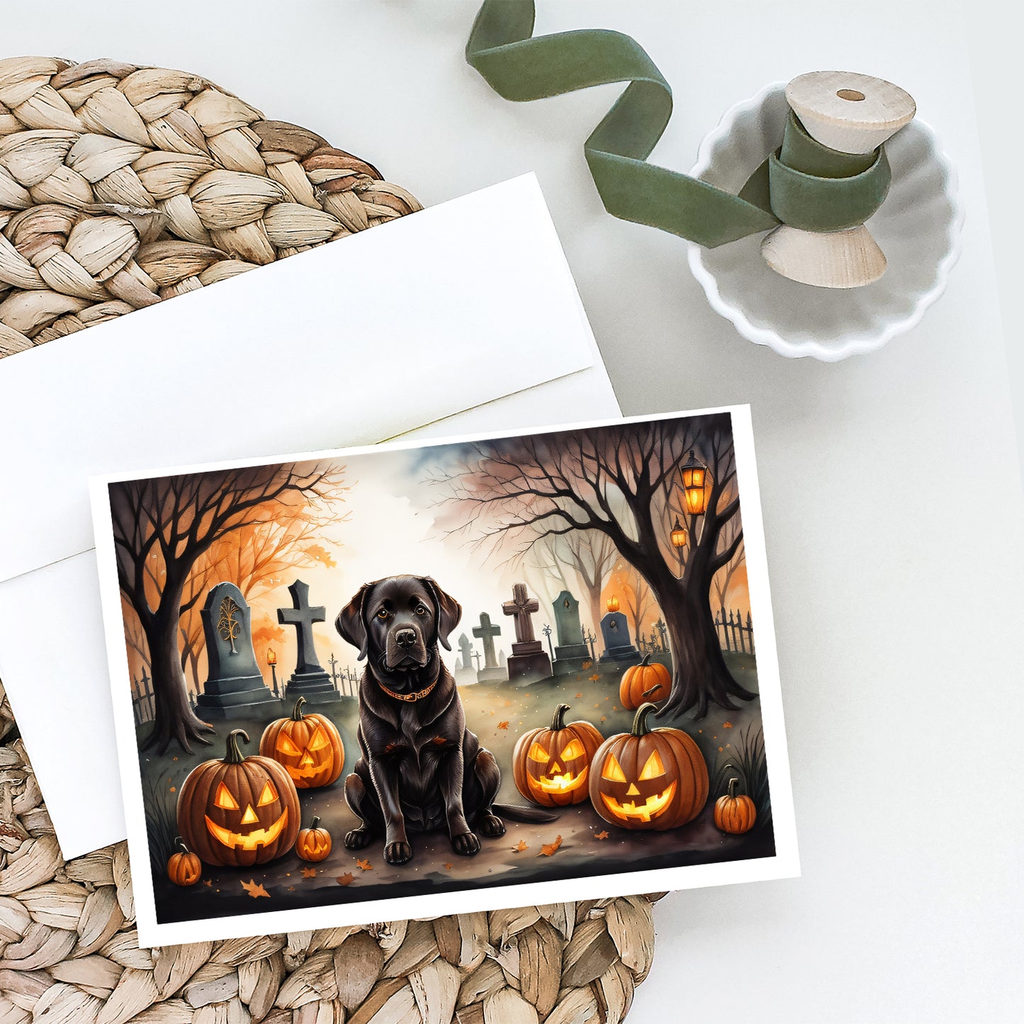 Chocolate Labrador Retriever Spooky Halloween Greeting Cards Pack of 8