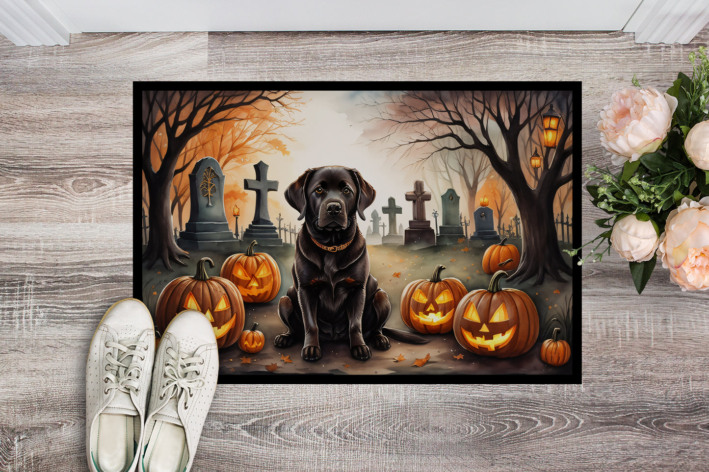 Chocolate Labrador Retriever Spooky Halloween Doormat