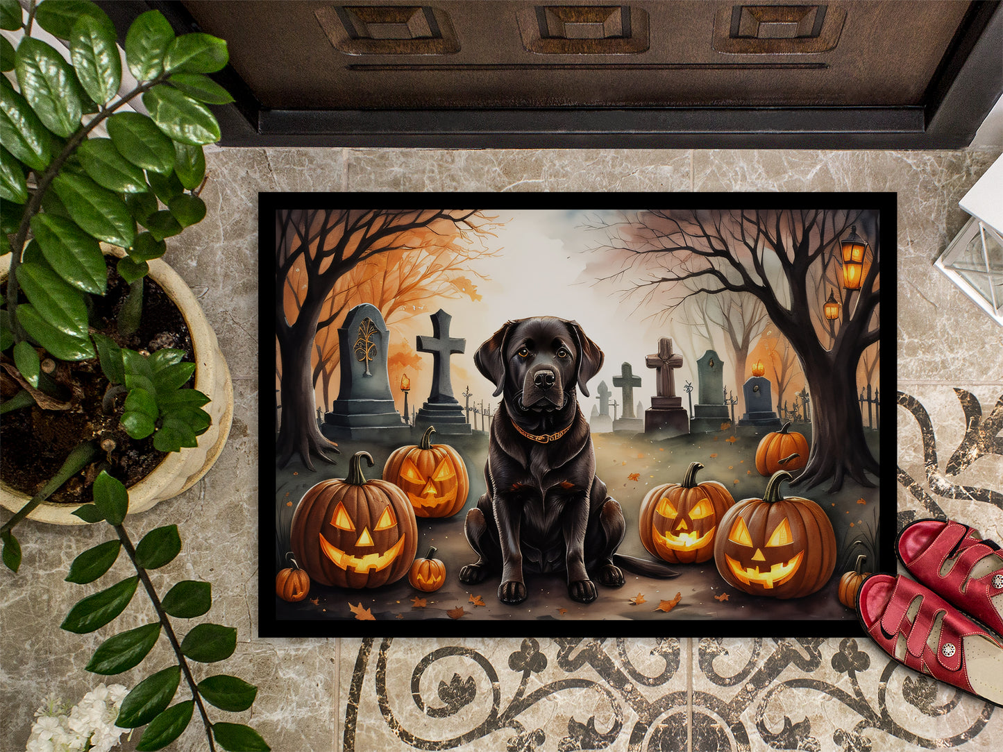 Chocolate Labrador Retriever Spooky Halloween Doormat