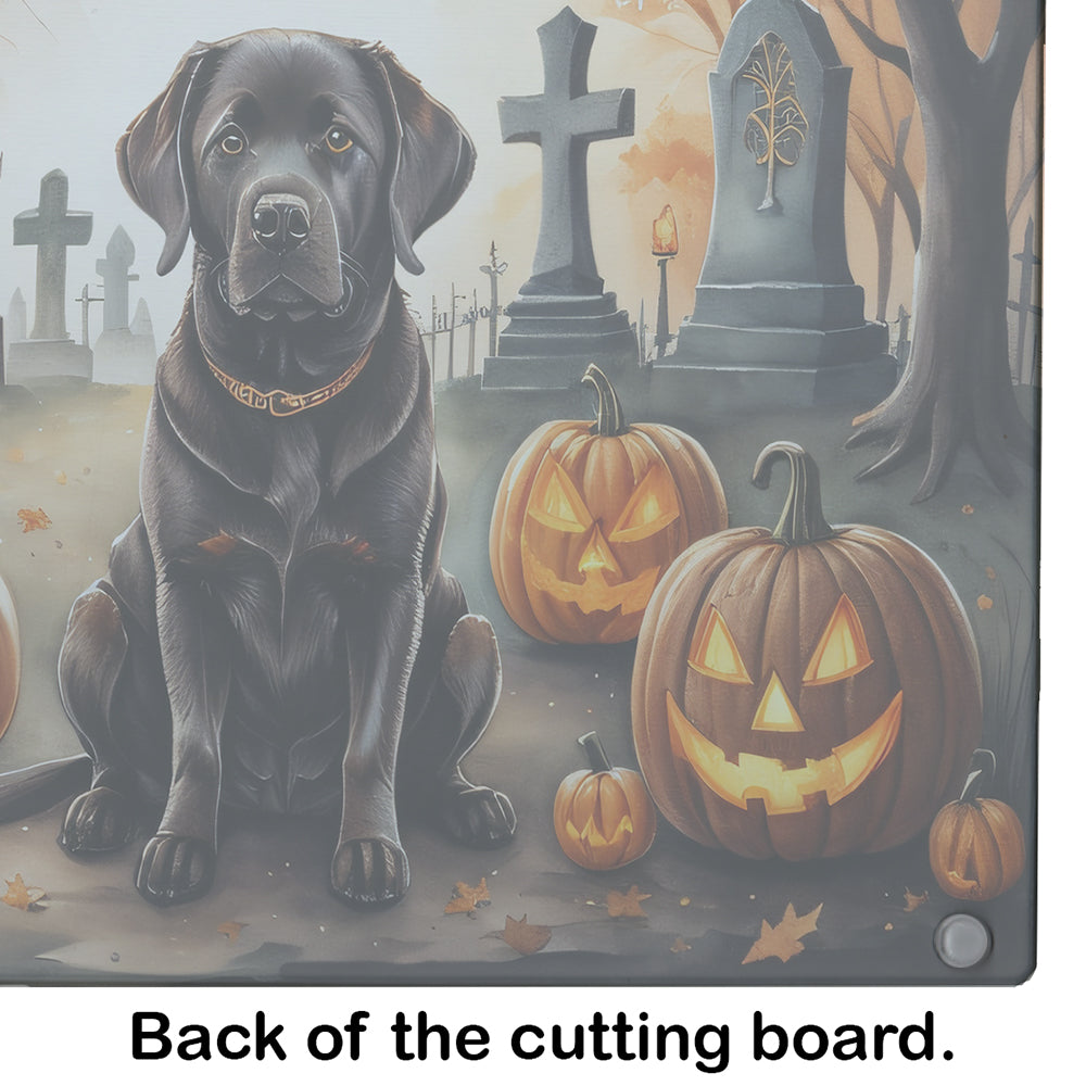 Chocolate Labrador Retriever Spooky Halloween Glass Cutting Board