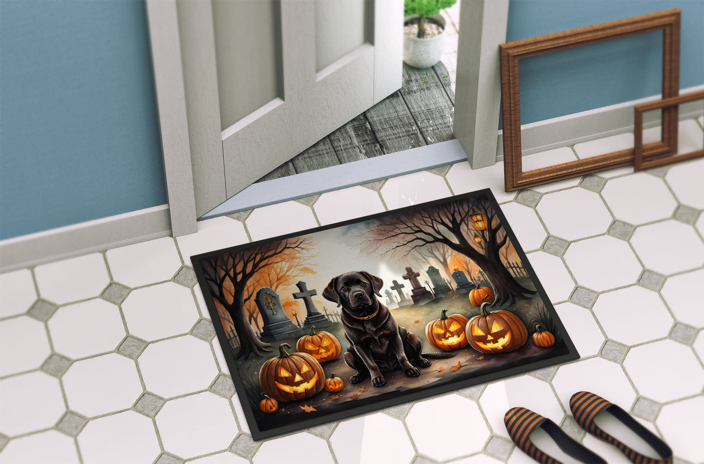 Chocolate Labrador Retriever Spooky Halloween Doormat