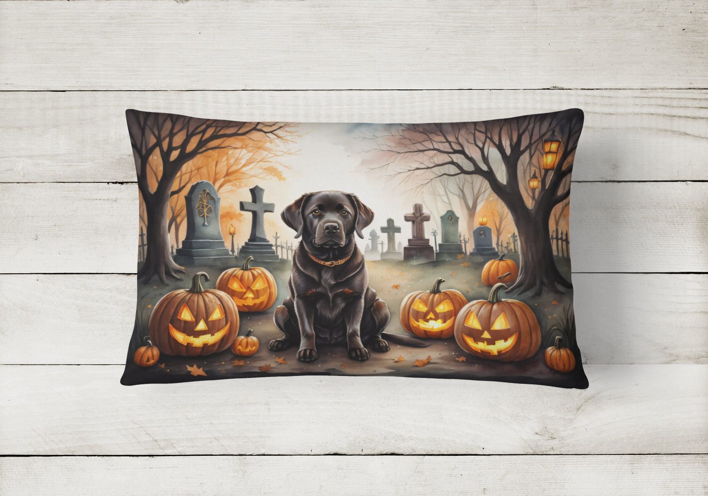 Chocolate Labrador Retriever Spooky Halloween Throw Pillow