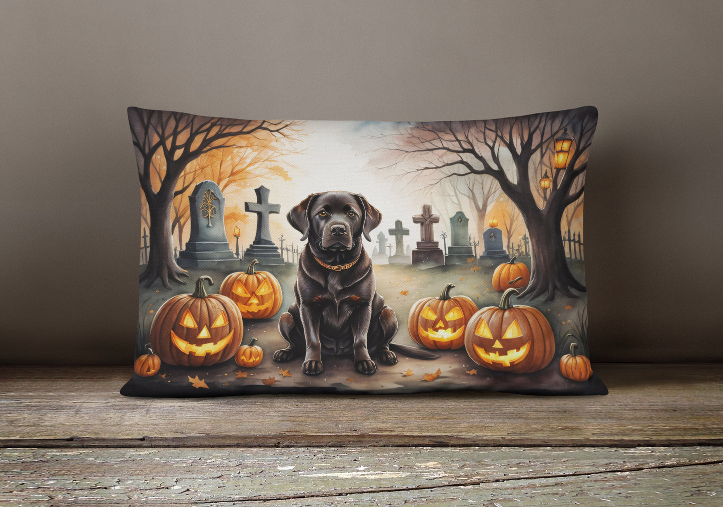 Chocolate Labrador Retriever Spooky Halloween Throw Pillow