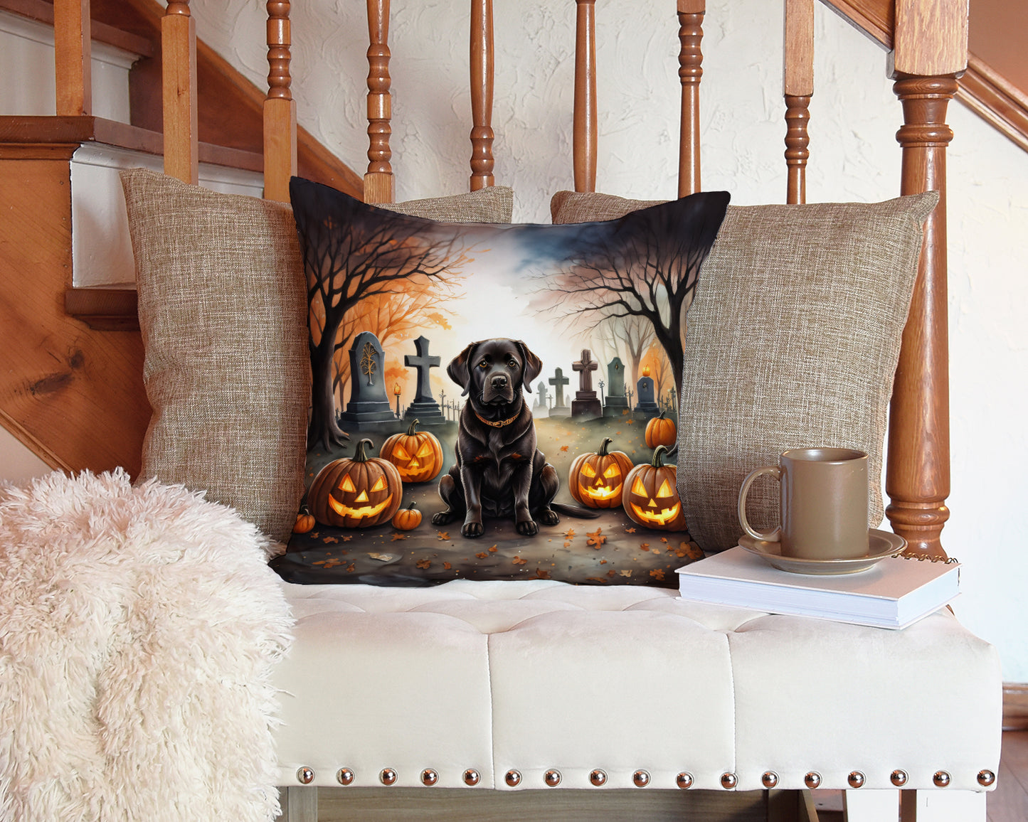 Chocolate Labrador Retriever Spooky Halloween Throw Pillow