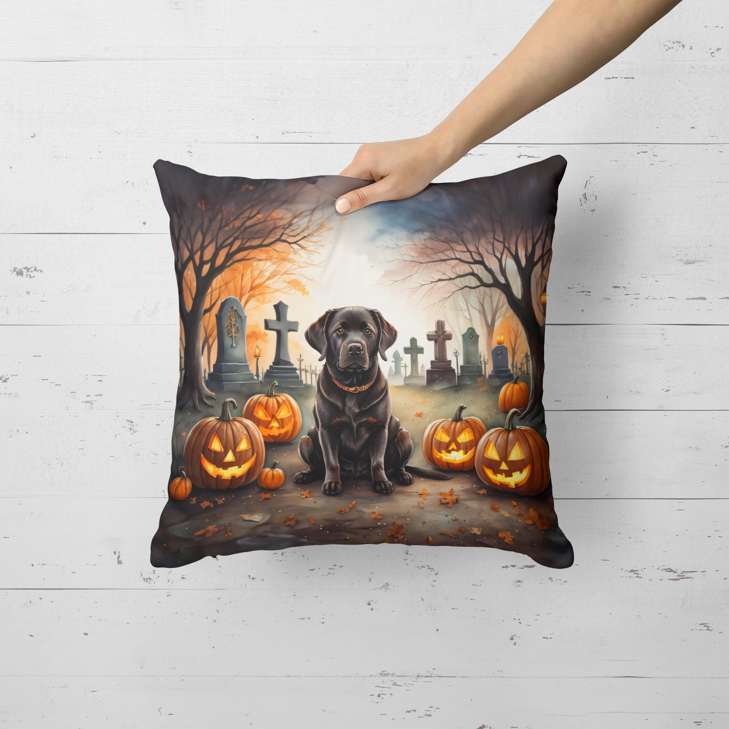 Chocolate Labrador Retriever Spooky Halloween Throw Pillow