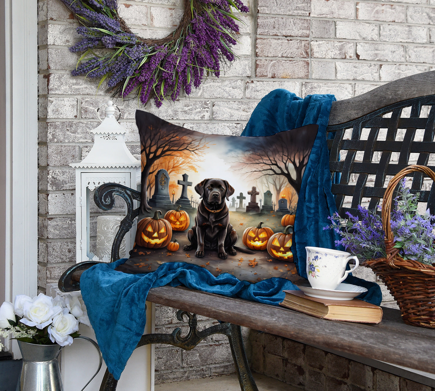 Chocolate Labrador Retriever Spooky Halloween Throw Pillow