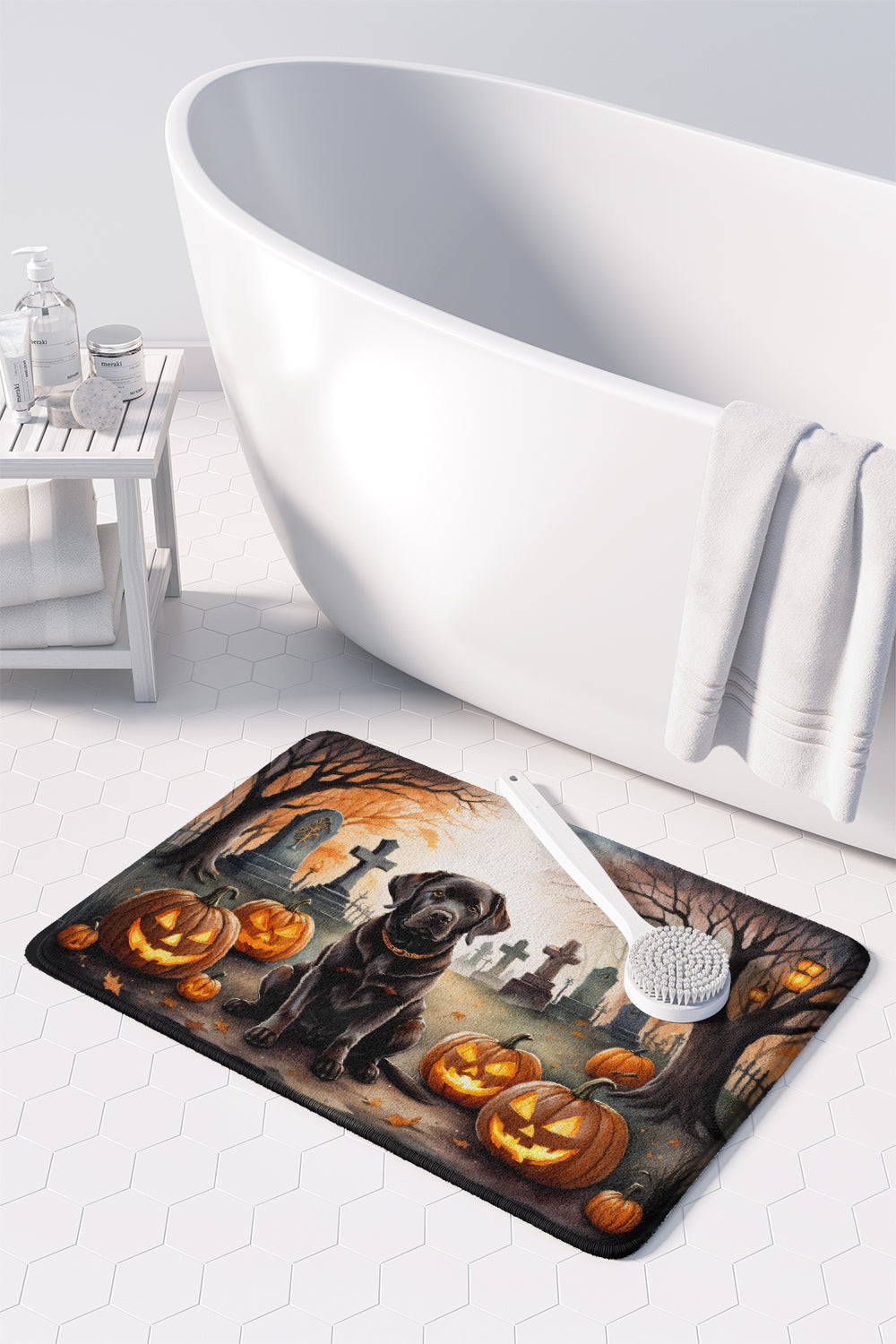 Chocolate Labrador Retriever Spooky Halloween Memory Foam Kitchen Mat