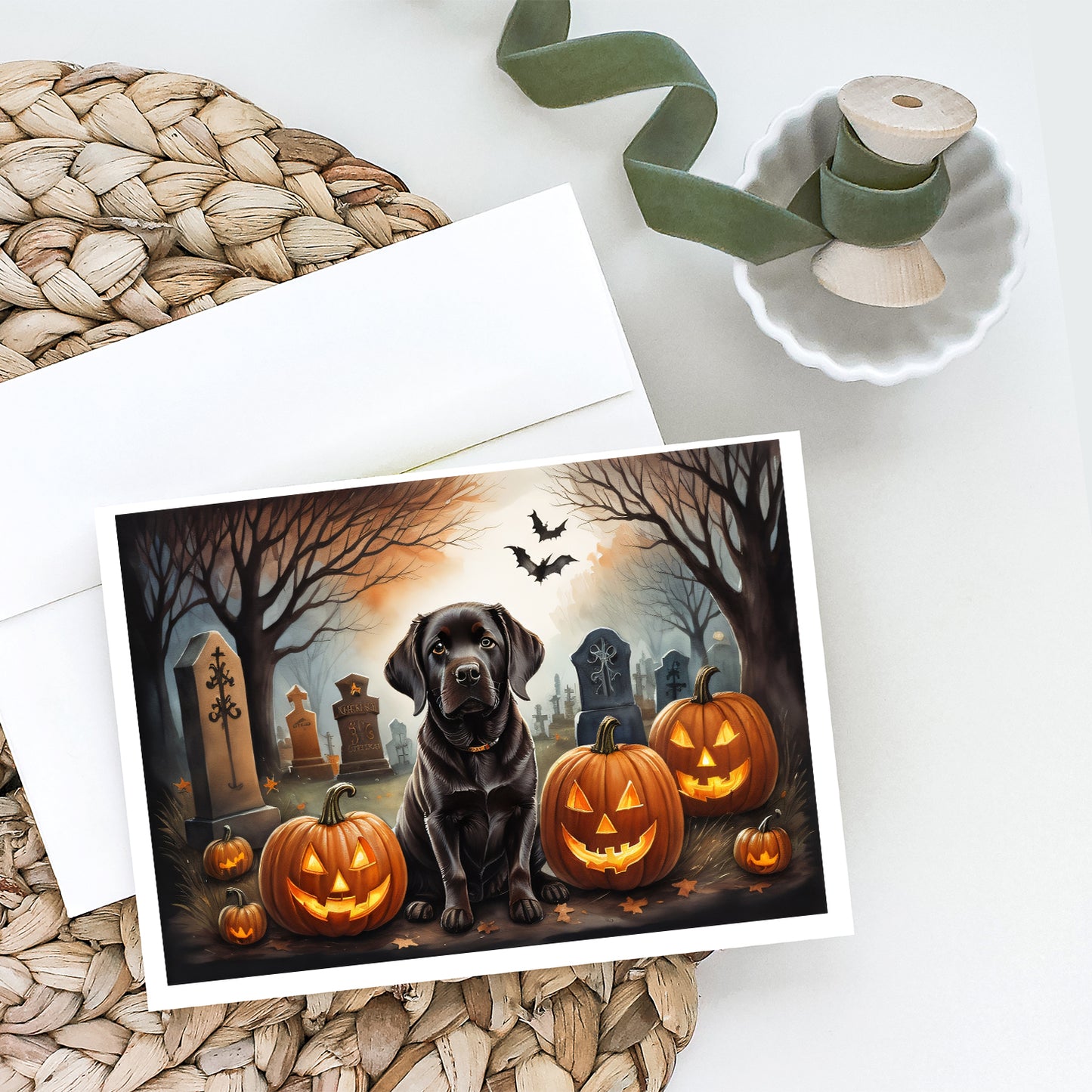 Chocolate Labrador Retriever Spooky Halloween Greeting Cards Pack of 8