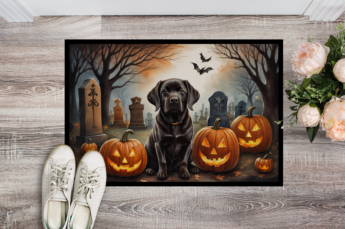 Chocolate Labrador Retriever Spooky Halloween Doormat