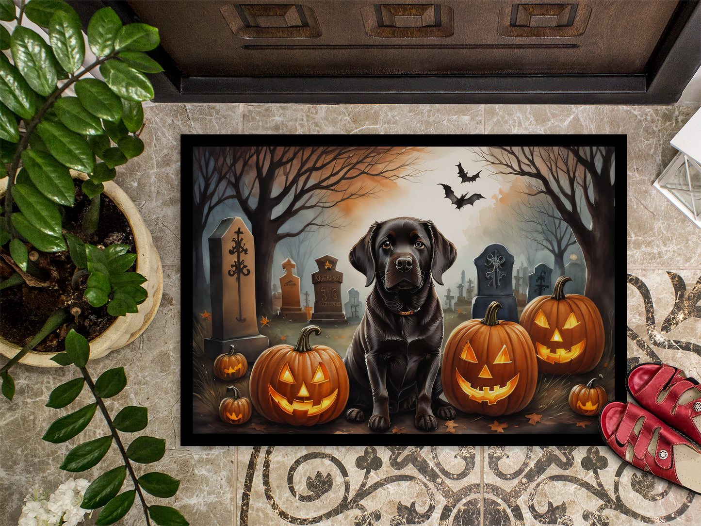 Chocolate Labrador Retriever Spooky Halloween Doormat