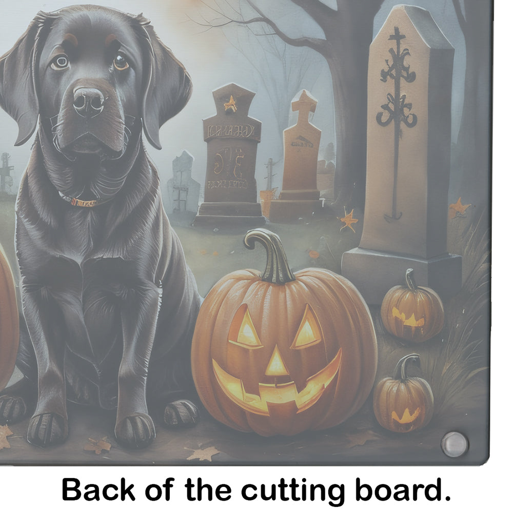 Chocolate Labrador Retriever Spooky Halloween Glass Cutting Board