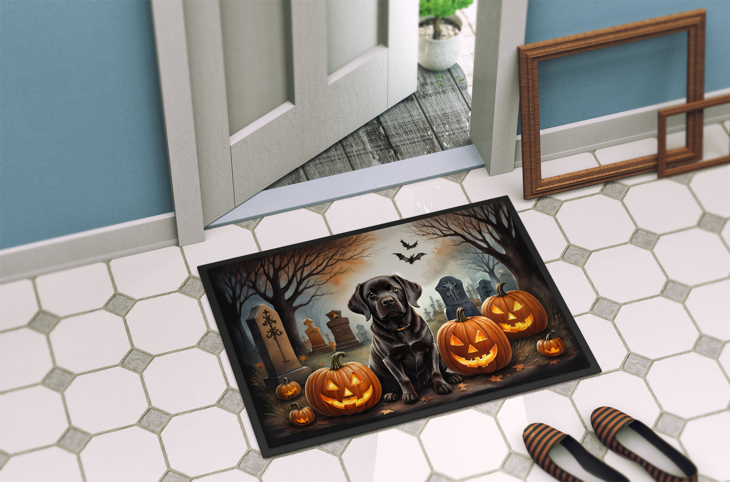 Chocolate Labrador Retriever Spooky Halloween Doormat