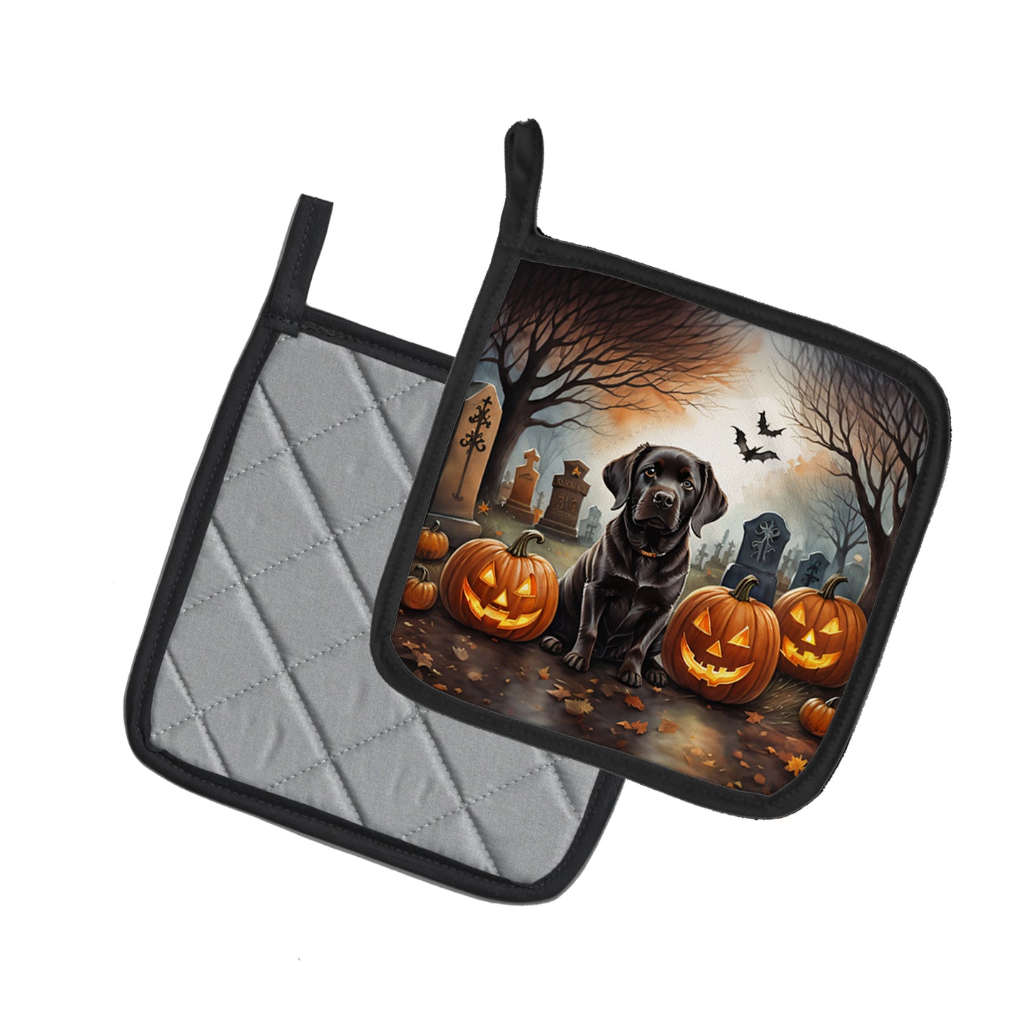 Chocolate Labrador Retriever Spooky Halloween Pair of Pot Holders